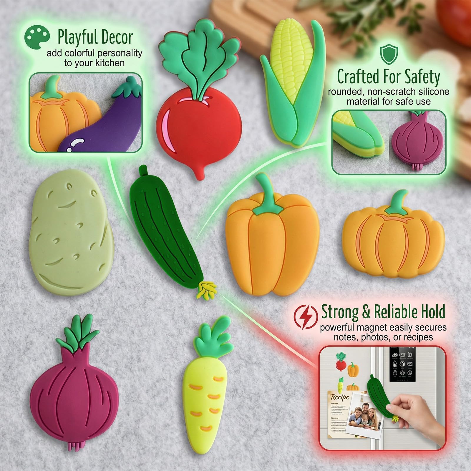 10 Calamite da frigo a forma di verdure – Calamite 3D carine per frigo e lavagna magnetica