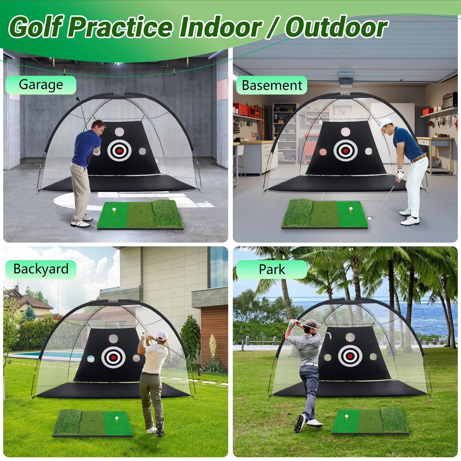 10x7FT Golf Netz, Golf Übungsnetz Outdoor Indoor Chipping-Training, Golfnetz GolfTrainingsnetz für Geschenke, Golfzubehör Practice Net mit Schlagmatte, Bälle, Tee, Schlagkorrektor