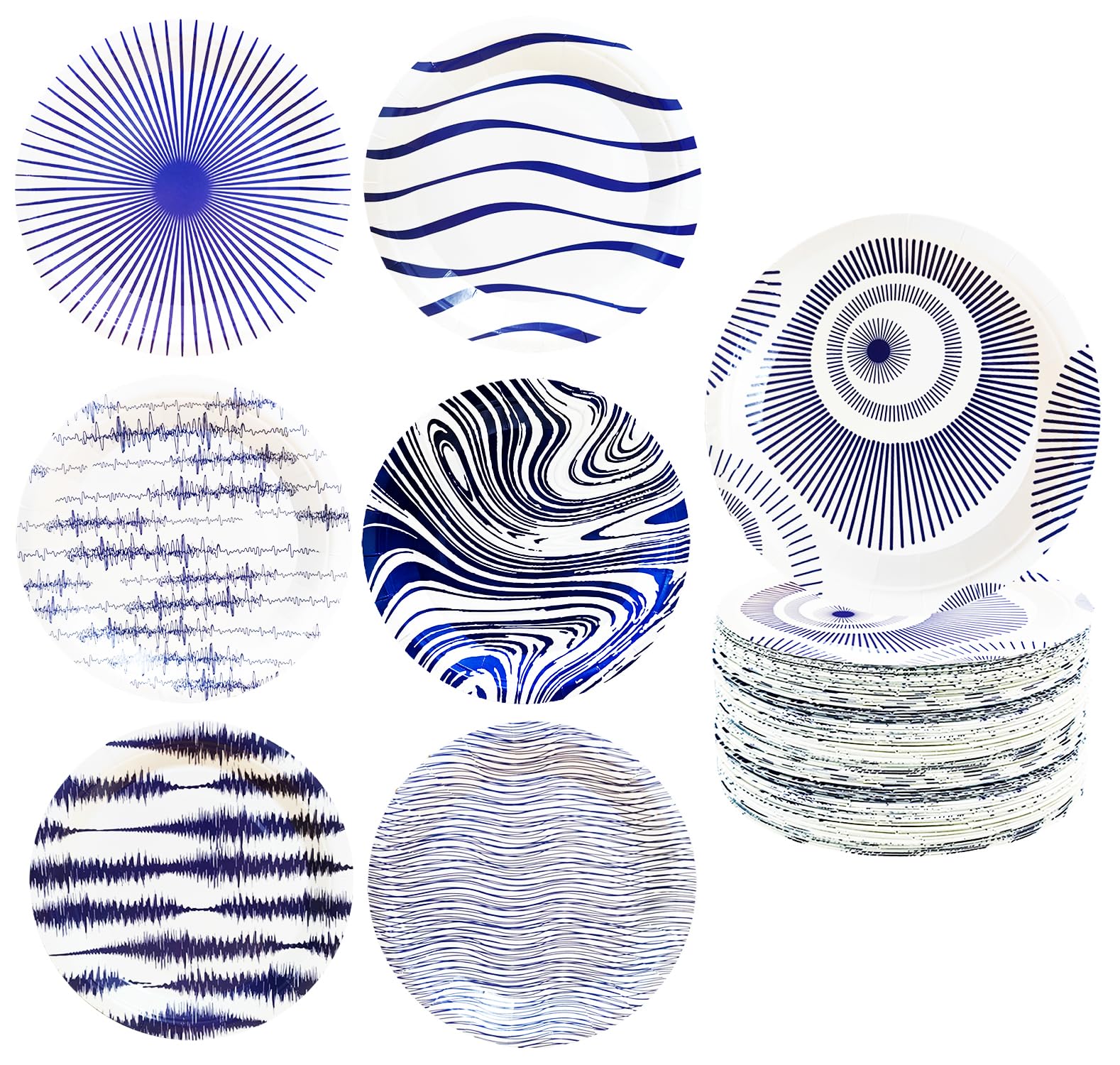 70Pcs Blue and White Flower Plates Blue White Floral Party Supplies 7"Ceramic Dessert Paper Plates Vintage Blue and White Plates for Bridal Shower