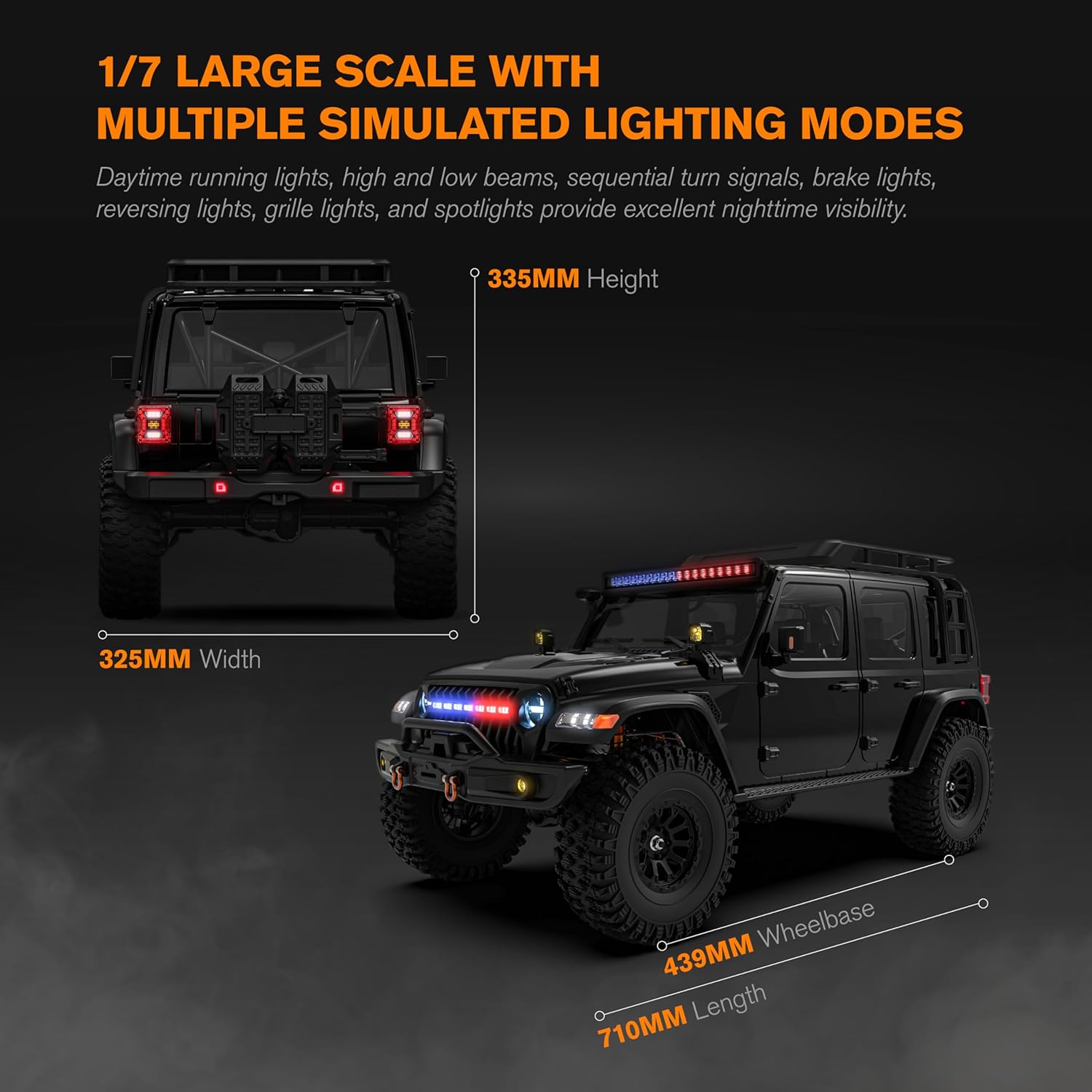 CROBOLL RLAARLO 1/7 MK07 V2 Brushless RC Rock Crawler, All-Metal 4X4 Off-Road RC Truck for Adults, Waterproof All Terrain RTR RC Cars with 140A FOC ESC, 90mm Ground Clearance Portal Axle(Black)
