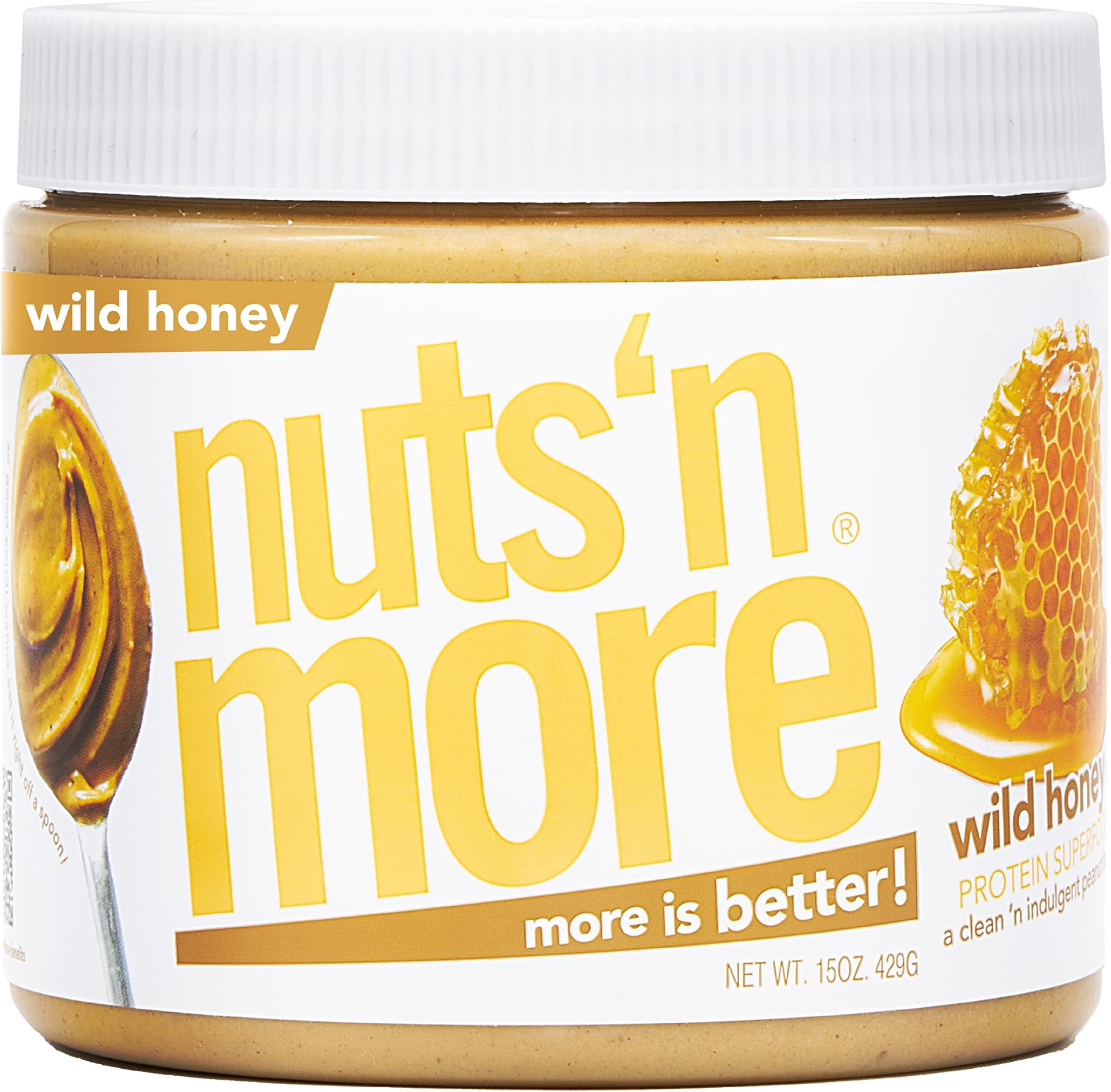 Nuts ‘N More Wild Honey Peanut Butter Spread - High Protein, Low Carb, Low Sugar, Gluten Free, Non-GMO, All-Natural Nut Butter Snack (15oz Jar)
