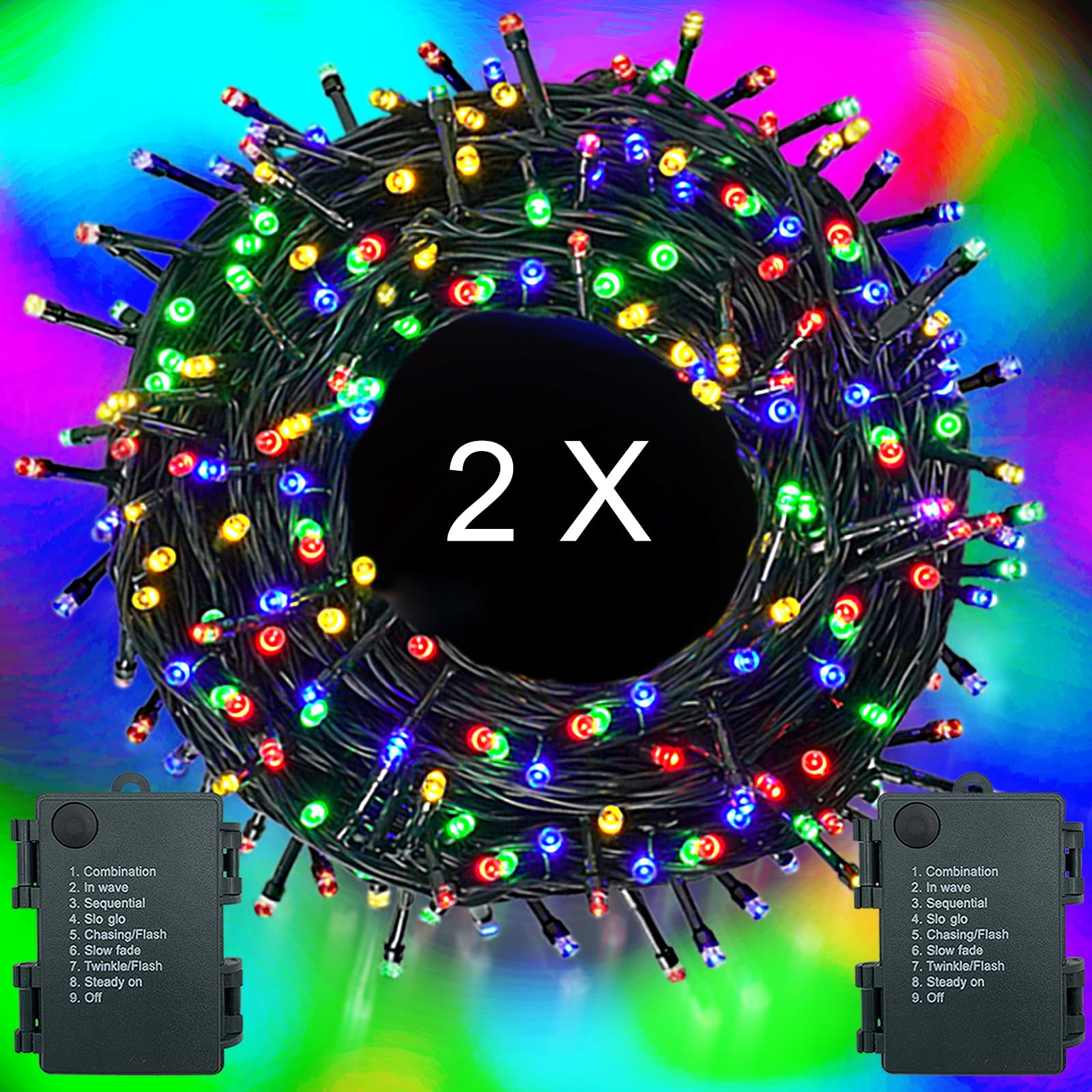 MOLVCE 2 Pack Battery Fairy Lights, 16ft/5m 50LEDs Outdoor Battery Powered Light Operated with Timer, 8 Modes, Waterproof String Lights for Bedroom, Christmas Garden Camping, Multicolour