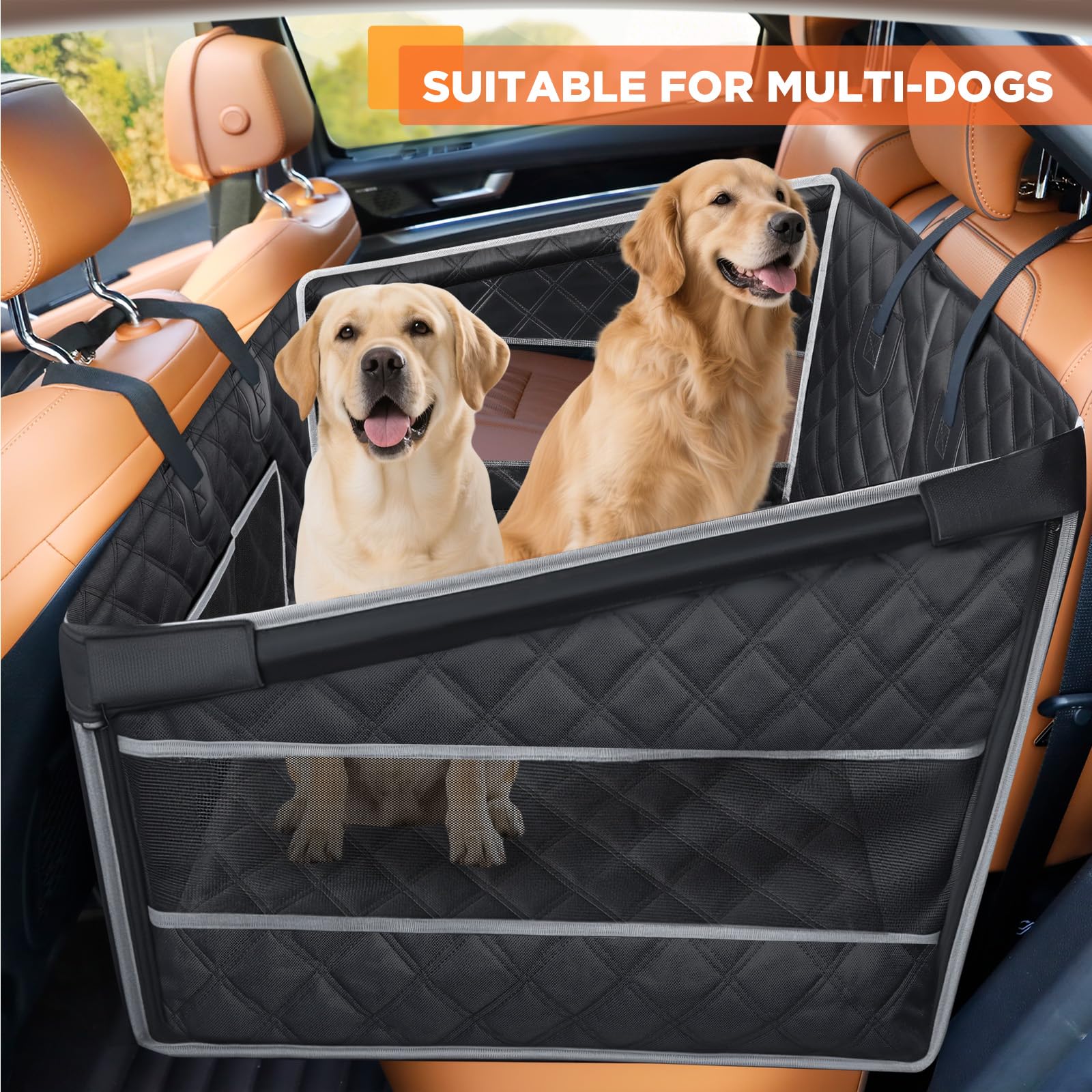 Gimars Mise À Niveau Siège Auto Chien de Grande et Moyenne Taille, Renforcé Étanche Panier Chien Voiture, Élargi Transport Chat Voiture avec Fenêtres en Filet Et Ceintures de Sécurité, L