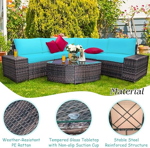 Miniatura 6 de Tangkula Juego de 6 muebles de mimbre para patio, juego de conversación de ratán PE para exteriores para todo tipo de clima, con mesa de centro de