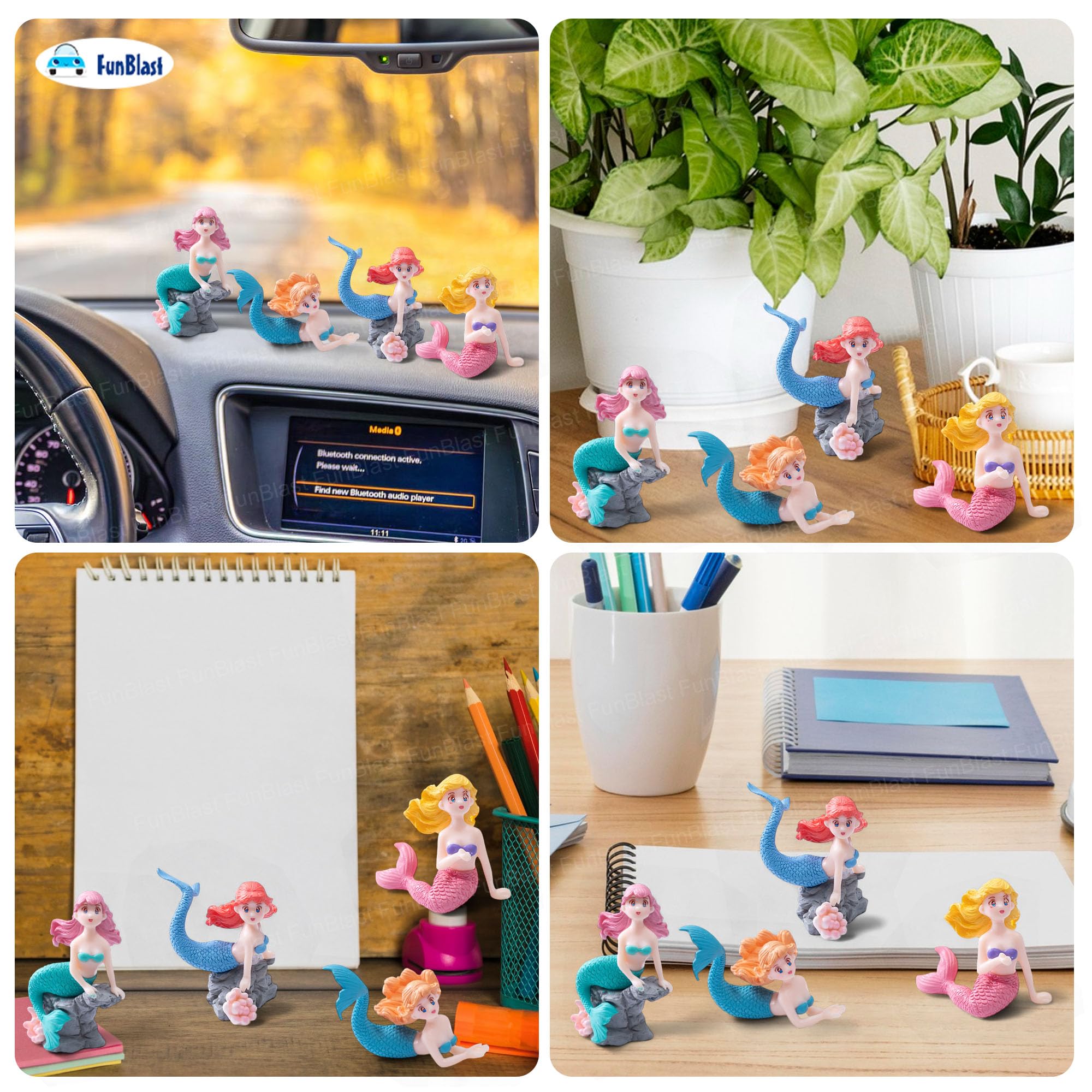 FunBlast Mermaid Miniature Toy Figures – Set of 4 Colorful Mini Mermaid Figurines for Kids, Aquarium Decoration, Fairy Garden, Birthday Cake Topper, Home & Table Décor 4