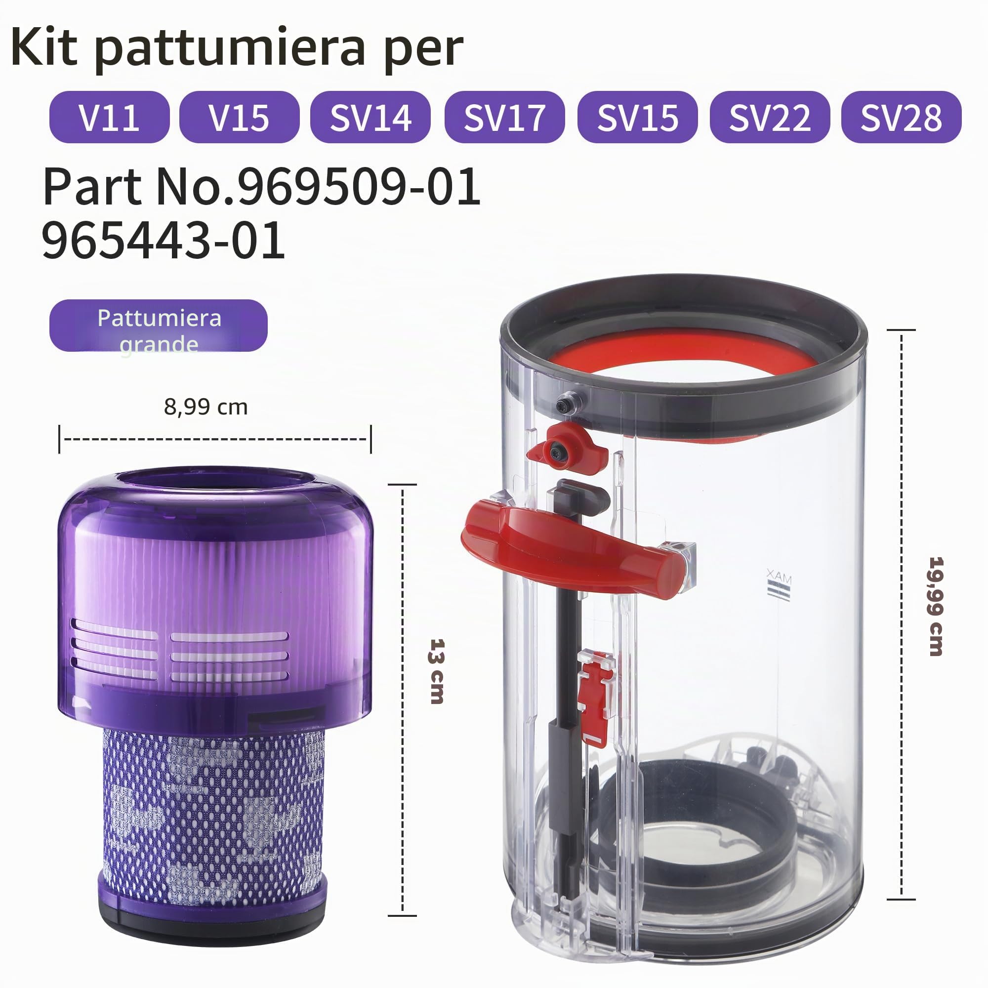 Contenitore Serbatoio Per Dyson V11 Ricambi V15 SV14 SV15 SV17 SV22 Polvere Raccogli Filtri Filtro, Contenitori Cilindro Pattumiera Accessori Ricambi per Dyson No.970050-01 e 965443-01