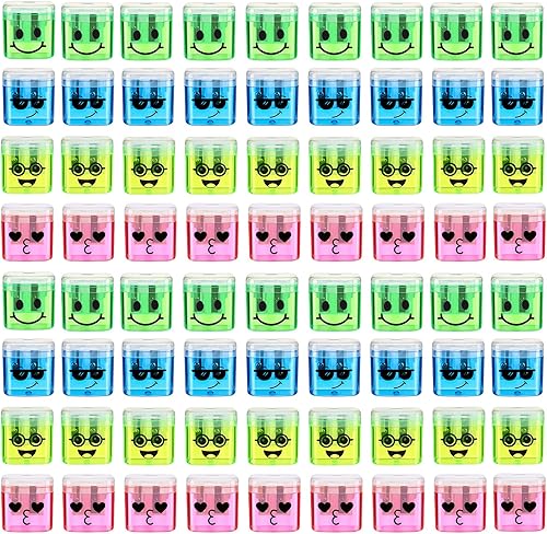 100 sacapuntas manuales de mano con doble agujero, con tapa, colorido sacapuntas Kawaii para niños, adultos, escuela, oficina, hogar, 4 estilos