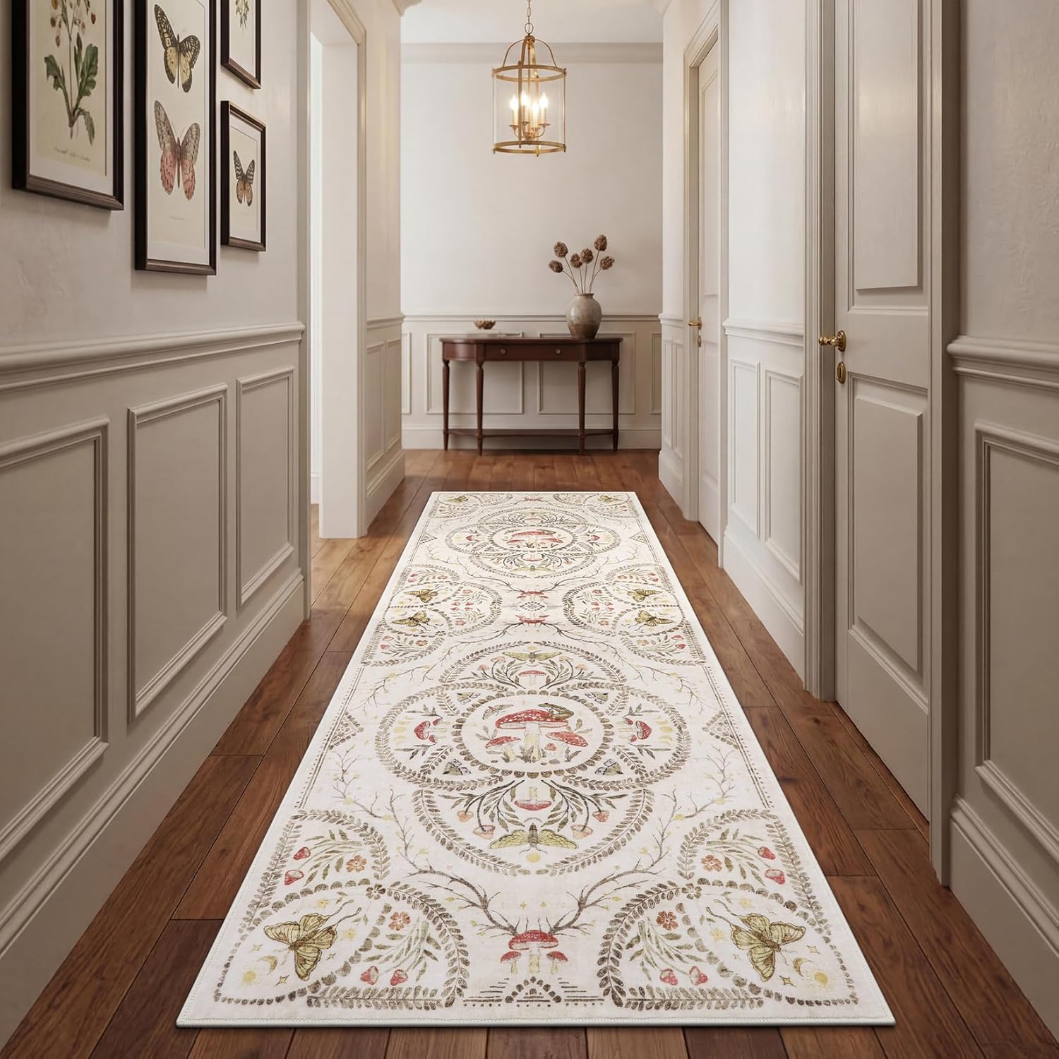 Garvee Mushroom 2x6 Runner Rug for Hallway, Dark Academia Gothic Rugs, Non Slip Washable Low Pile Kitchen Carpet with Rubber, Bug Entryway Rugs Stain Resistant for Bedroom Laundry Room, Beige