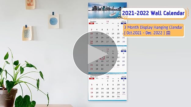 Amazon.com : Echaprey 2022 Wall Calendar Large Calendar 2022 Monthly Wall 3  Month Calendar 2022 Vertical Calendar (Folded In A Month), 34" X 13",  October 2021 - December 2022, For Organizing & Planning (Style 1) : Office  Products