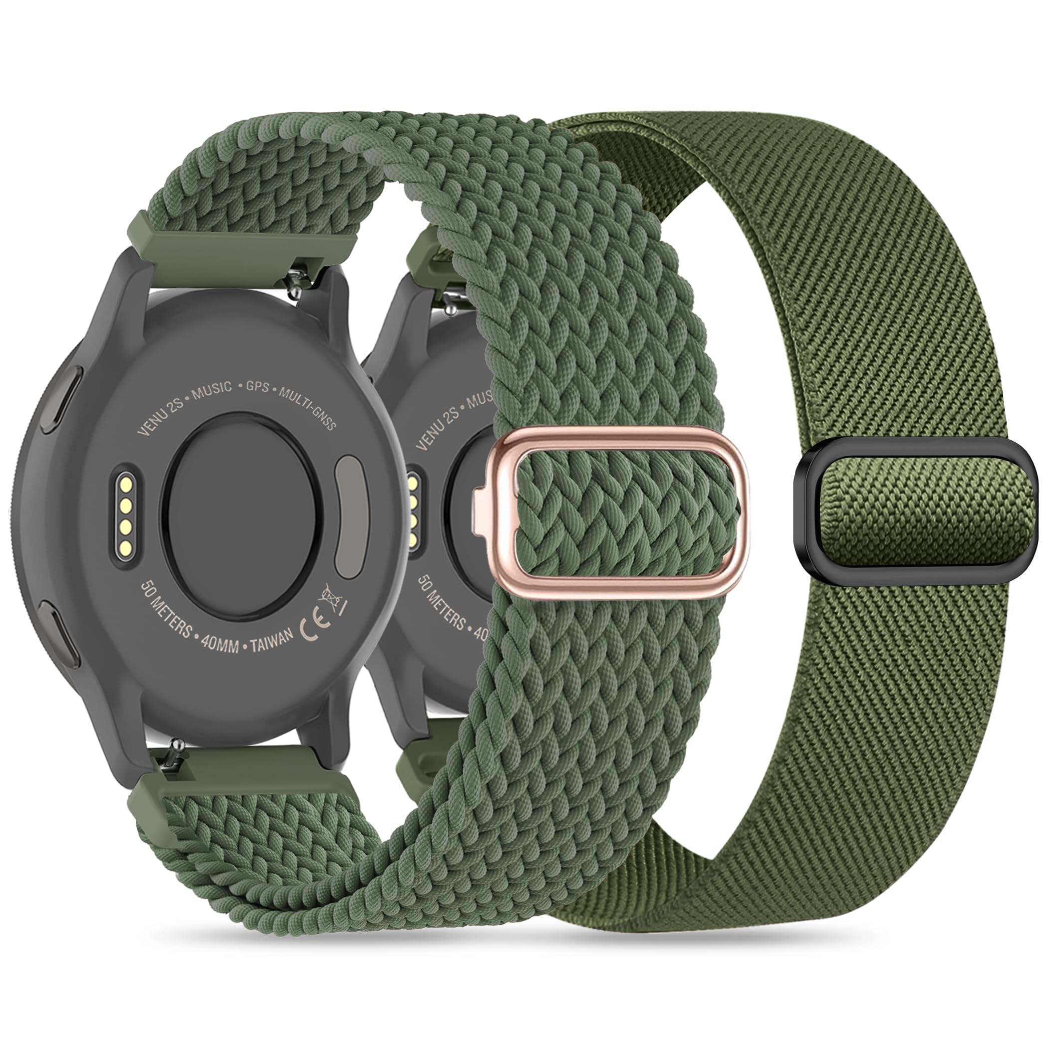 Laband 18mm Braided Stretchy Nylon Watch Band Compatible with Garmin Venu 2S/Venu 3S/Venu 4 41mm/Vivoactive 4S/Vivomove 3S/Forerunner 255S/Forerunner 265S,Quick Release Loop Soft Strap for Women Men