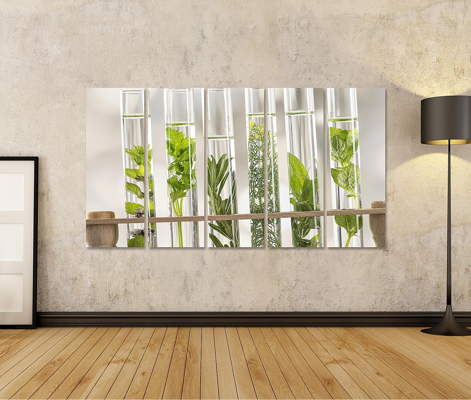 islandburner Bild auf Leinwand Erfrischende Kräuter Reagenzglas Wandbild Küche Für Naturliebhaber - 5-teilig XXL