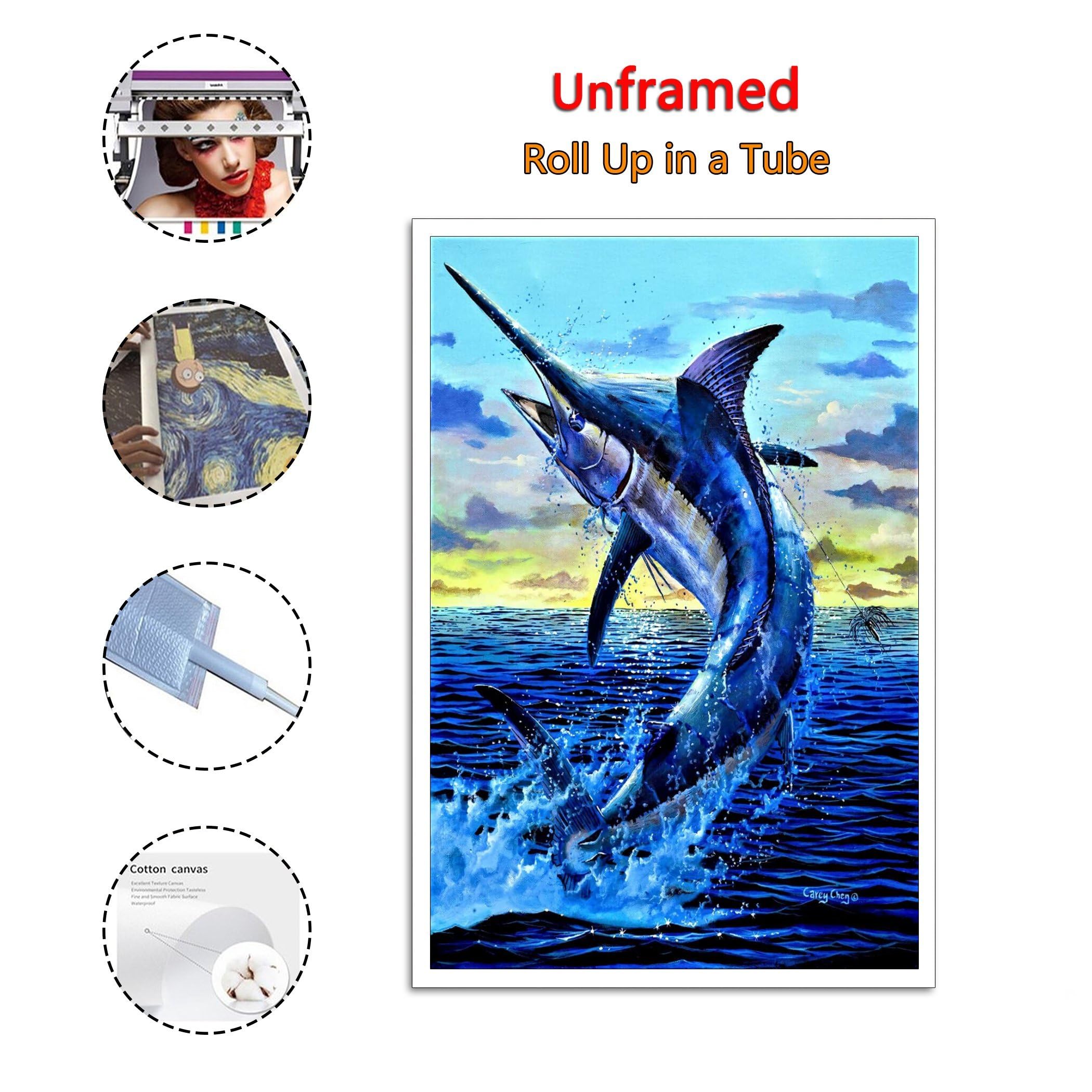 BUUTUUCE Ocean Jumping Blue Marlin Fishing Poster Decorative