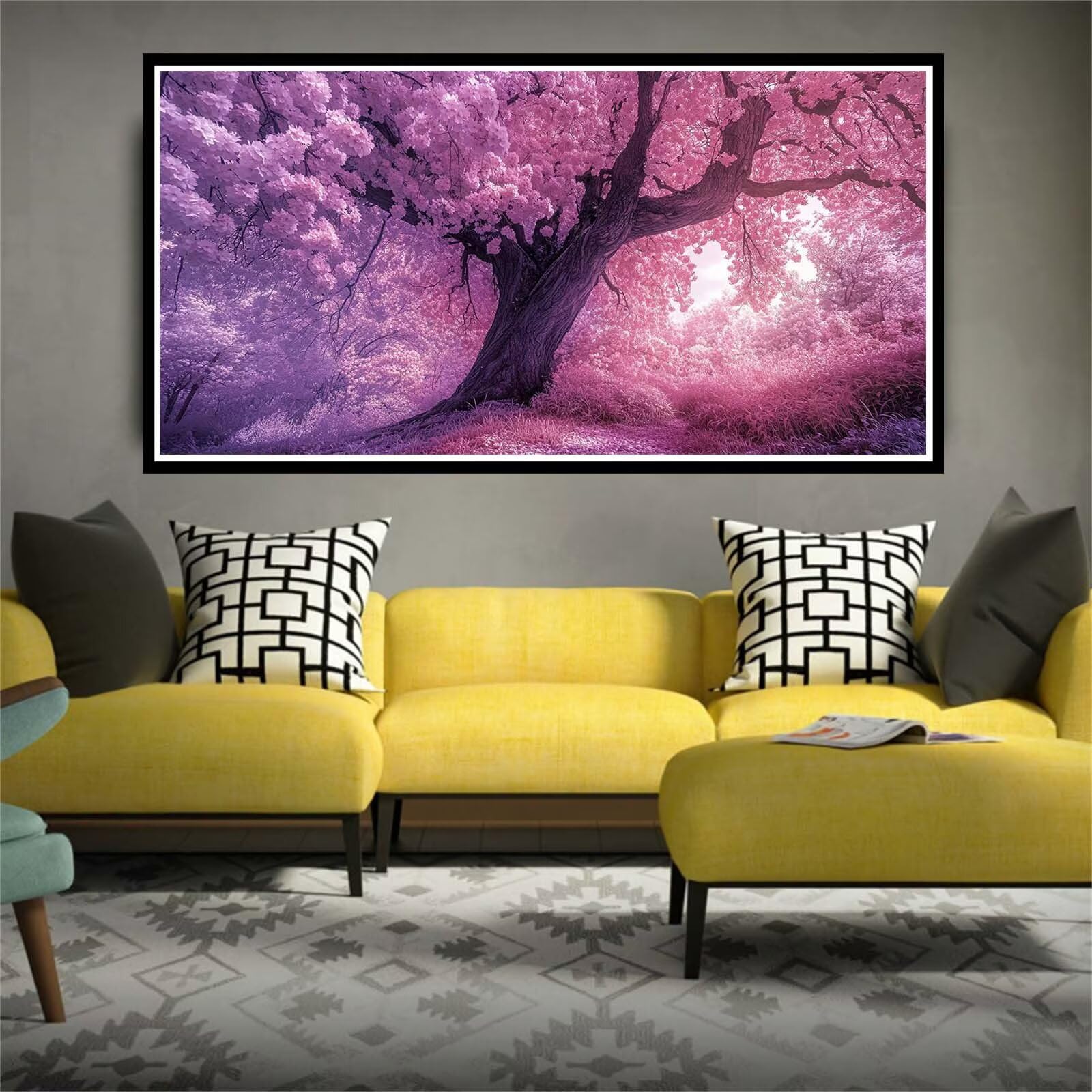 Malowanie według liczb, duży krajobraz, malowanie według liczb, XXL, 160 x 80 cm, drzewo, malowanie po liczbach, zestaw "zrób to sam" z 3 pędzlami i farbami akrylowymi, kreatywny prezent dla kobiet