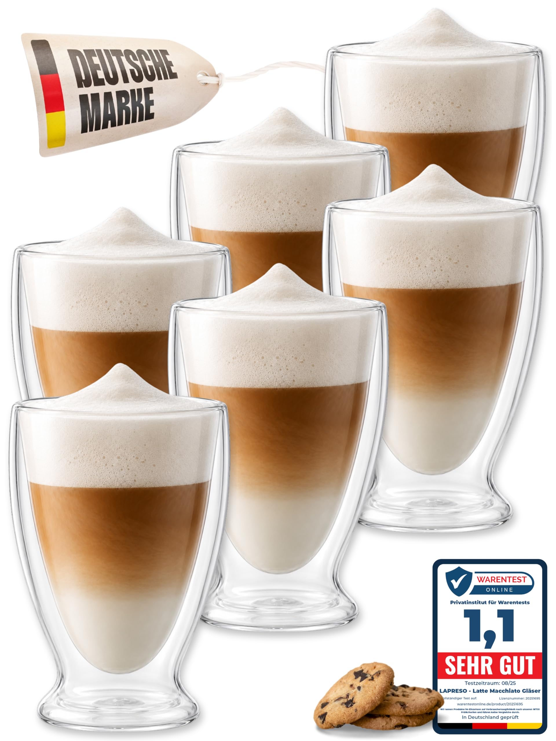 LAPRESO® Latte Macchiato Cappuccino Gläser Doppelwandig | Thermogläser Kaffeegläser Teegläser | Gläser Set 300 ml 6 Stück | Thermogläser Doppelwandig Kaffeetassen