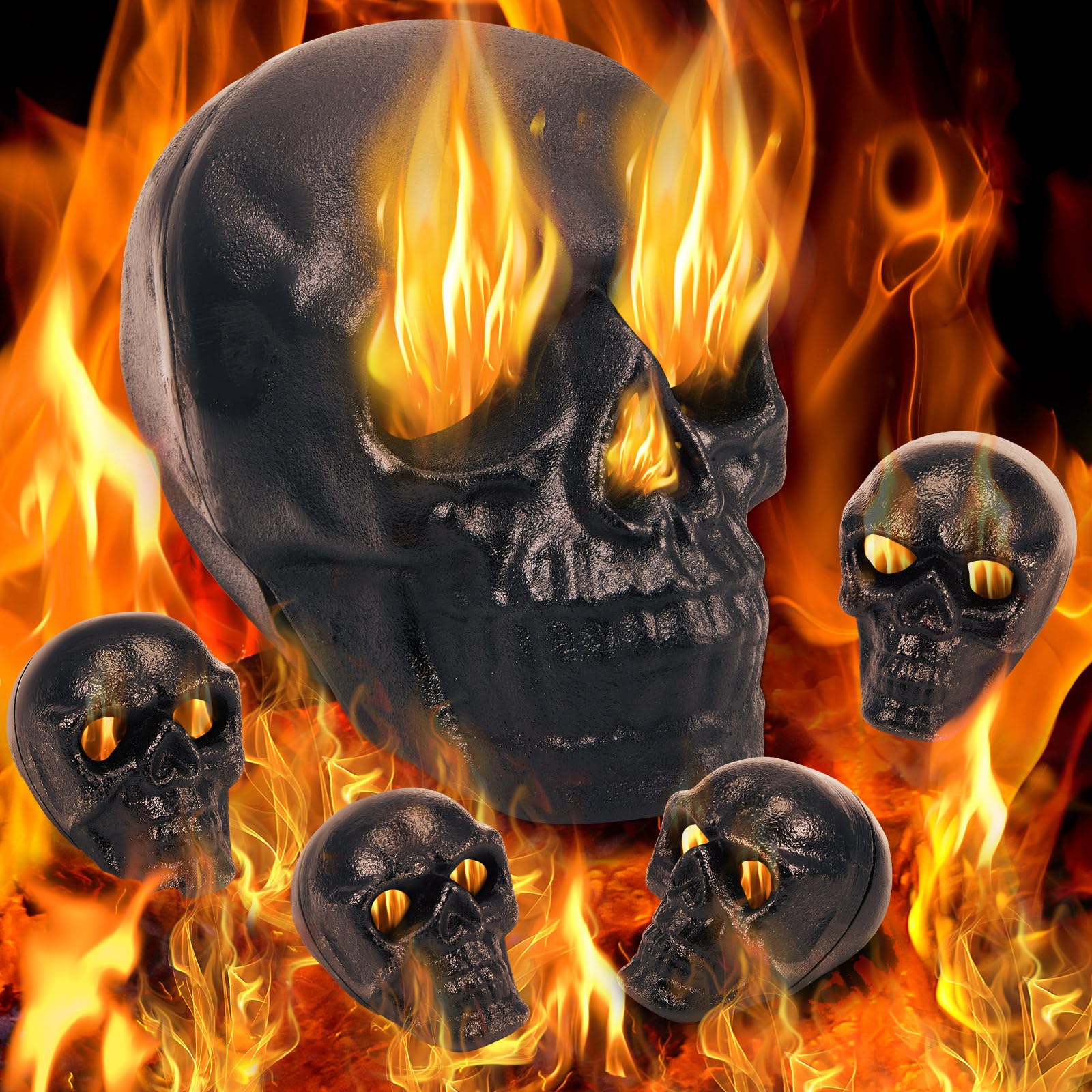 Seenelling 5 Pcs Metal Fire Pit Skulls, Fireproof Fireplace