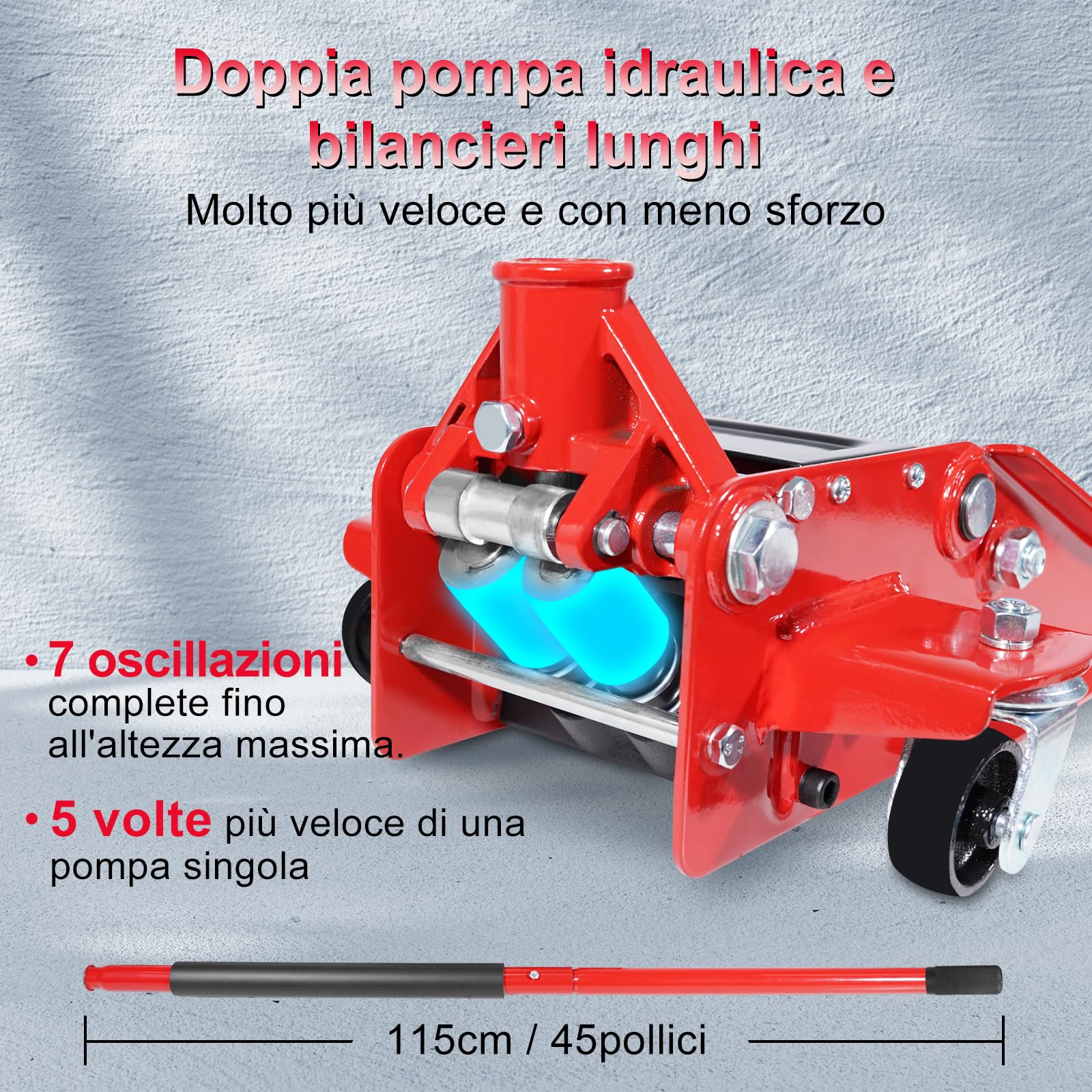 HYCHIKA Cric a carrello da corsa in acciaio,ultra basso profilo con pompa a sollevamento rapido a doppio pistone,capacità 3 tonnellate