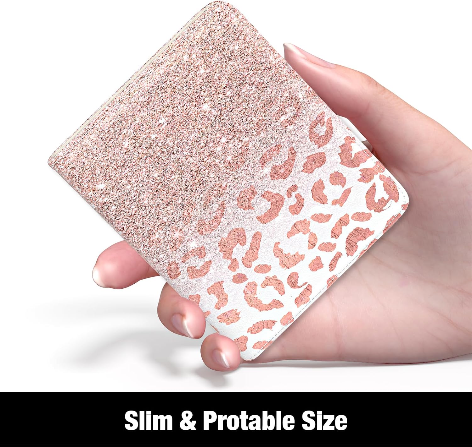 Rouidr Womens Wallet, RFID Small Slim Wallet for Women, Cute Bifold Leather Pocket Credit Card Holder Ladies Mini Purse with Zipper Coin Pocket & ID Window, Pink Leopard image 2