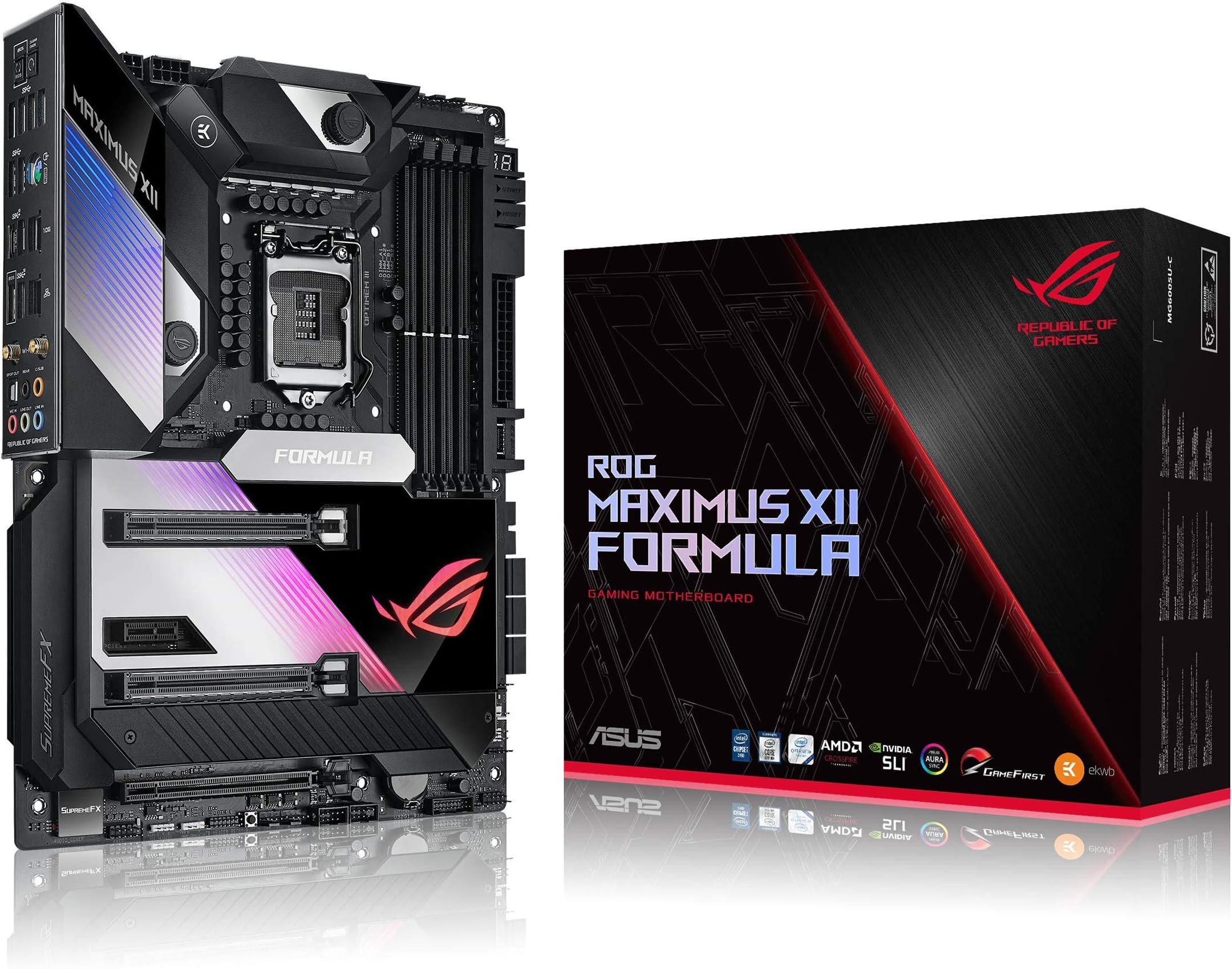 ASUS ROG Maximus XII Formula Z490 (WiFi 6) LGA 1200 (Intel 10th Gen) ATX Gaming Motherboard (16 Power Stages, EK CrossChill III, 10 Gbps & Intel 2.5Gb LAN, Triple M.2, 2” Livedash OLED, Aura Sync)