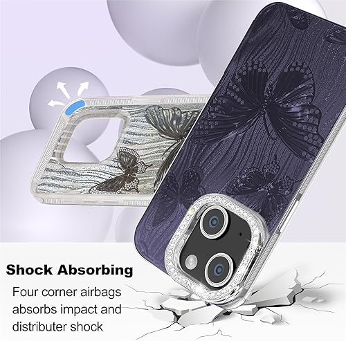 Miniatura 4 de I-MGAE-IN-AR - Funda compacta para iPhone 13 y iPhone 14 de 6.1 pulgadas, diseño de mariposa, protección de lente de diamante 3D, poliuretano