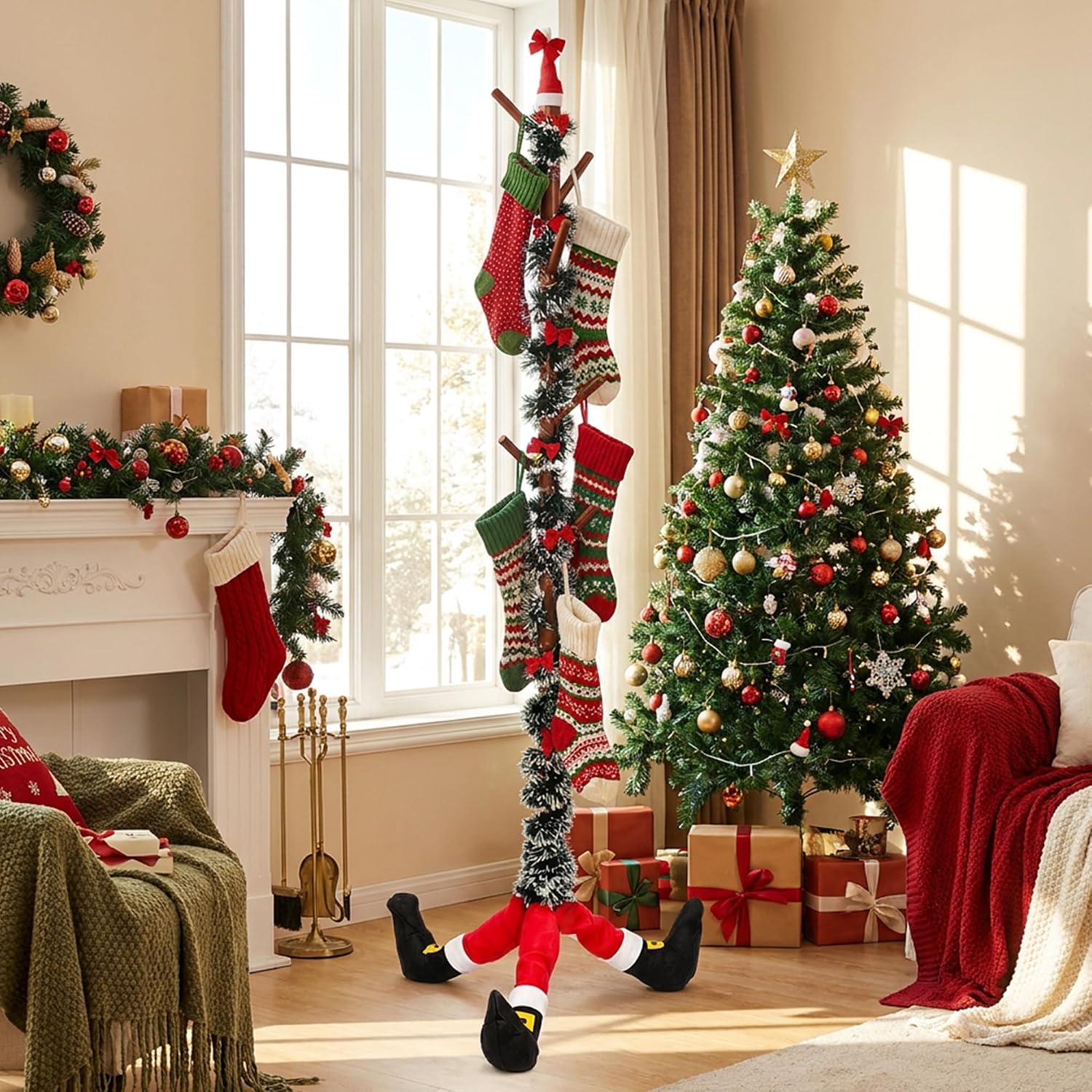 Christmas Wooden Stocking Holder Stand, Freestanding Stocking Rack Kit