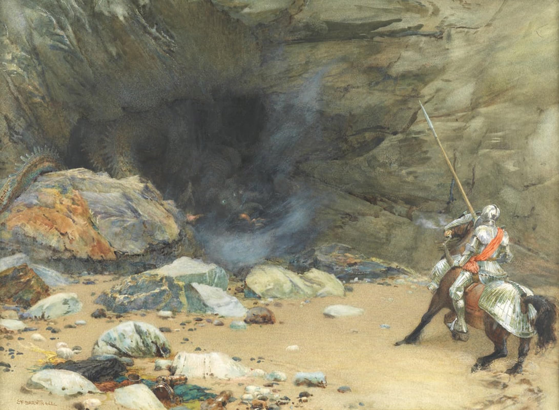 ARTXLXXBN Famous Painting Art Wall Decor Abstract Art Picture the Dragons Cave by Edward Frederick Brewtnall Animal Pictures for Home Decor 60x90cm