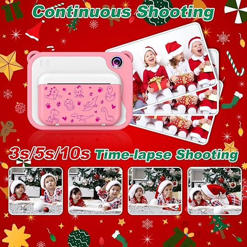 Miniatura 6 de USHINING Cámara de impresión instantánea para niños, cámara de impresión digital de 12 MP para niños de 3 a 12 años, cámara instantánea de 1080P