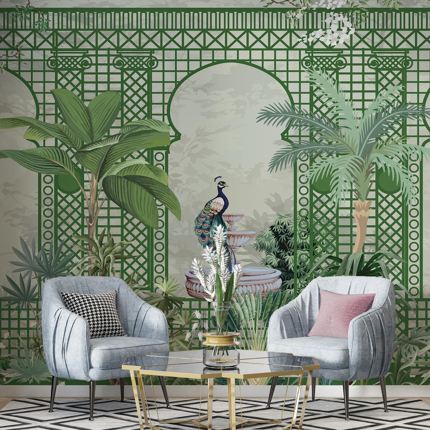 PAPER PLANE DESIGN Traditional Mughal Garden Exquisite Ethnic Wall Mural Wallpaper. Full Wall Coverage for Room. (Ds6) (6 X 8 FEET, Vinyl - Self Adhesive)