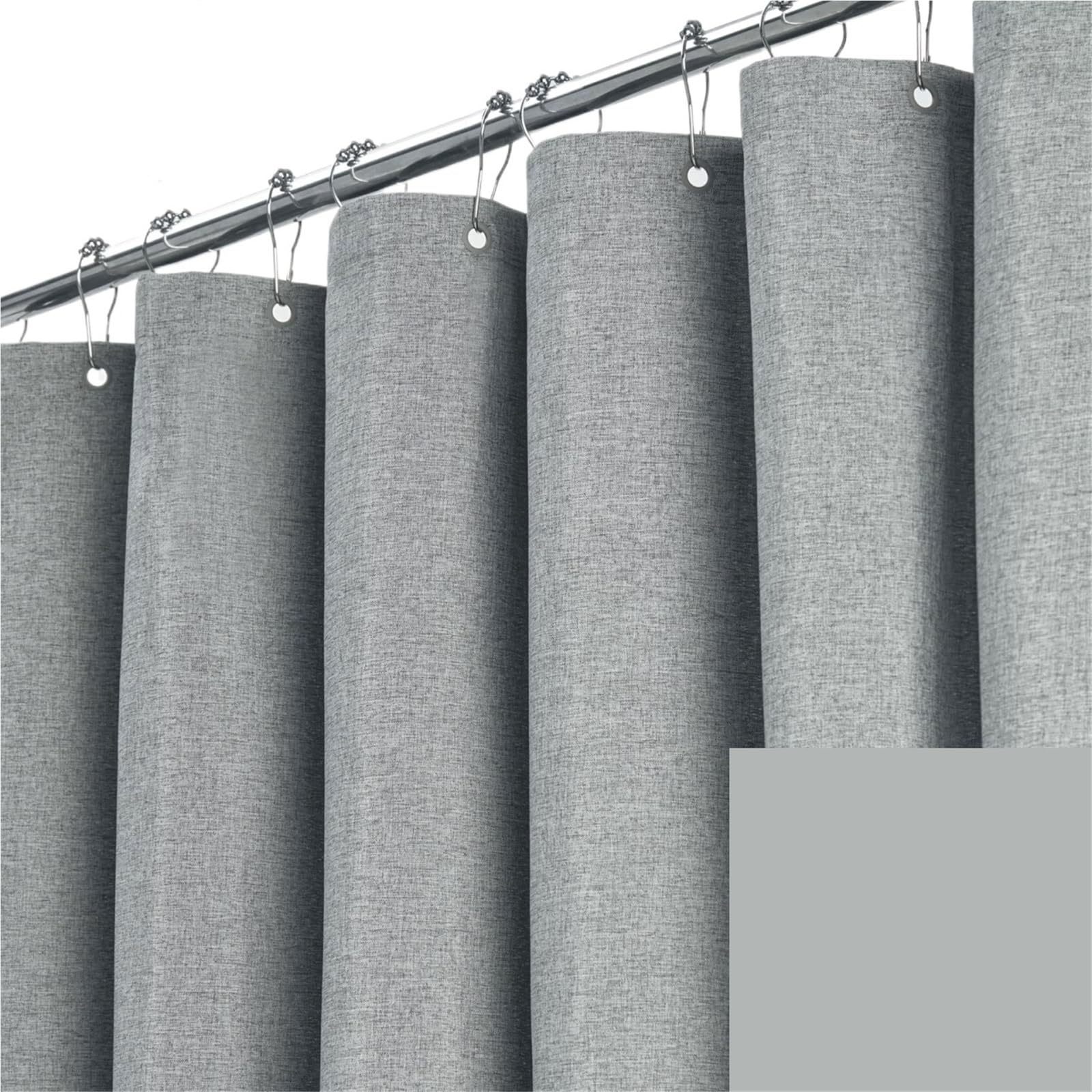 Juego de cortinas de ducha extra anchas, cortina de baño impermeable de poliéster de lino grueso con ganchos para bañera (gris ancho 200 x alto 220 cm) - perfecto para espacios grandes