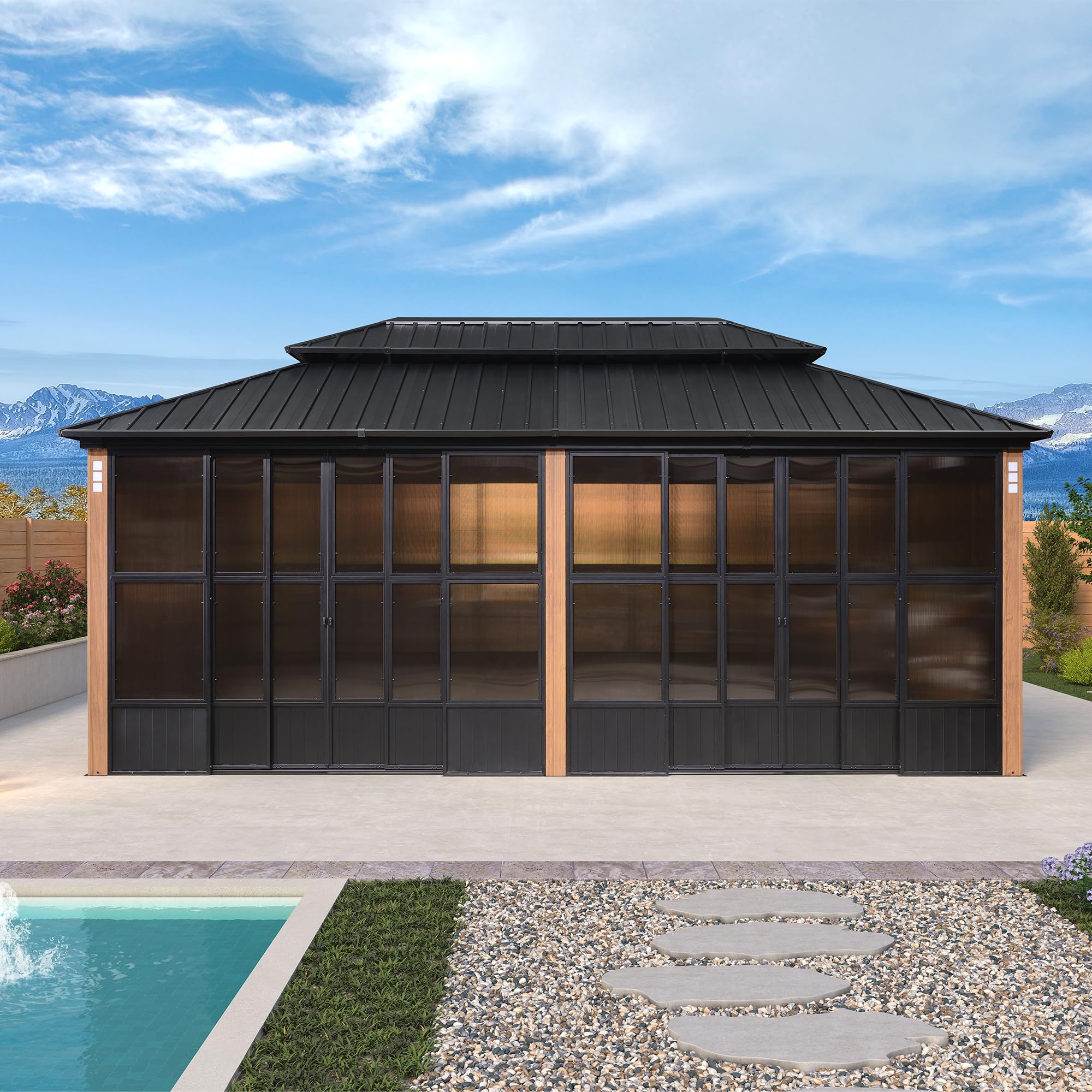 PURPLE LEAF 12' X 20' Outdoor Hardtop Gazebo Double Top Patio