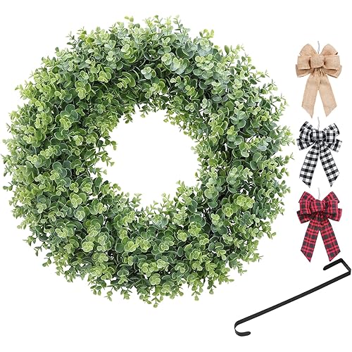KuiMen Wreath, Interchangeable Wreath, Boxwood Wreath,Wreaths for Front Door,22" Green Wreaths, Sping Summer Years Wall Window Door Weddind Home Farmhouse Decoration
