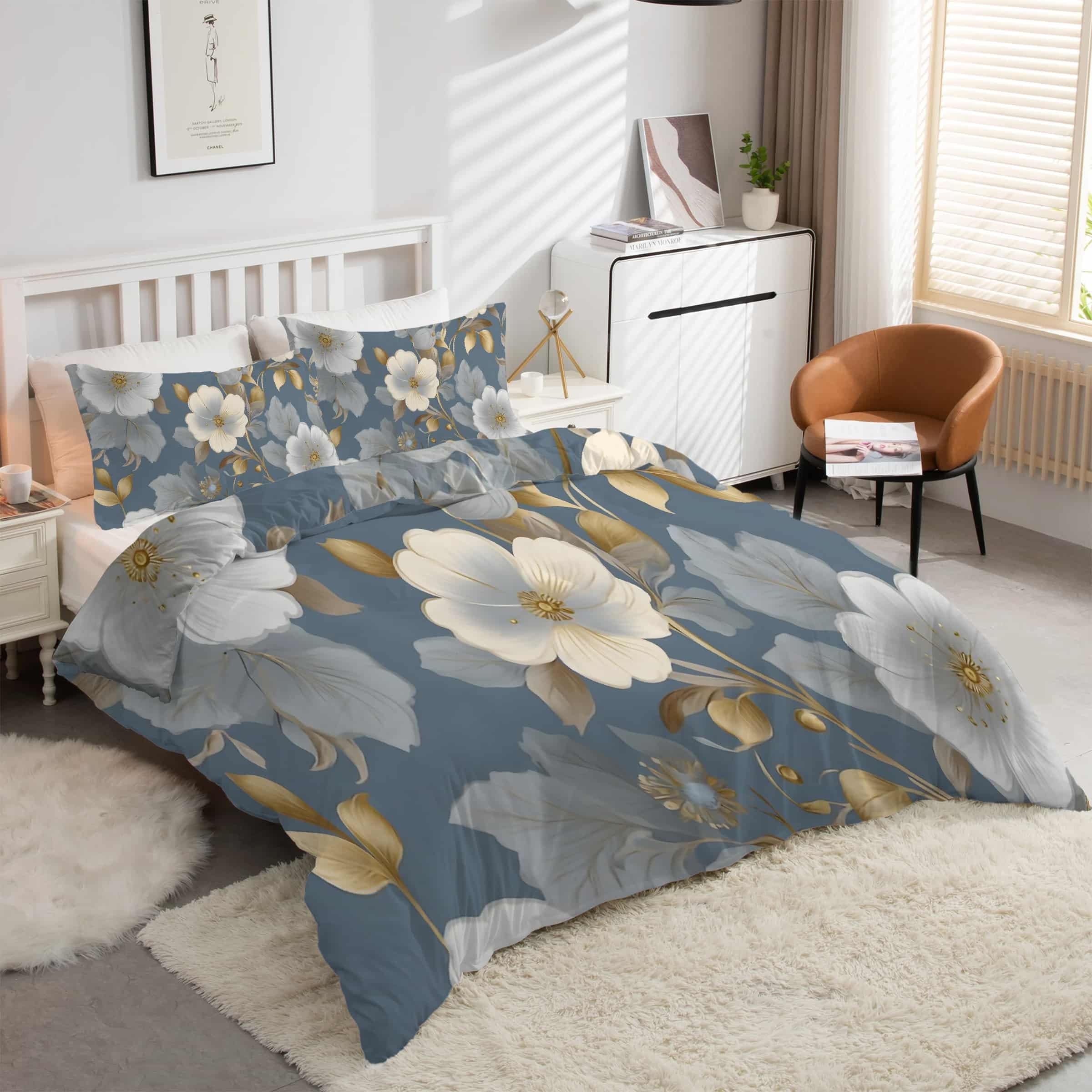 Housse de Couette 220x240 Ethnique Fleurs avec 2 Taies d'oreiller en Microfibre Douce - kK3107