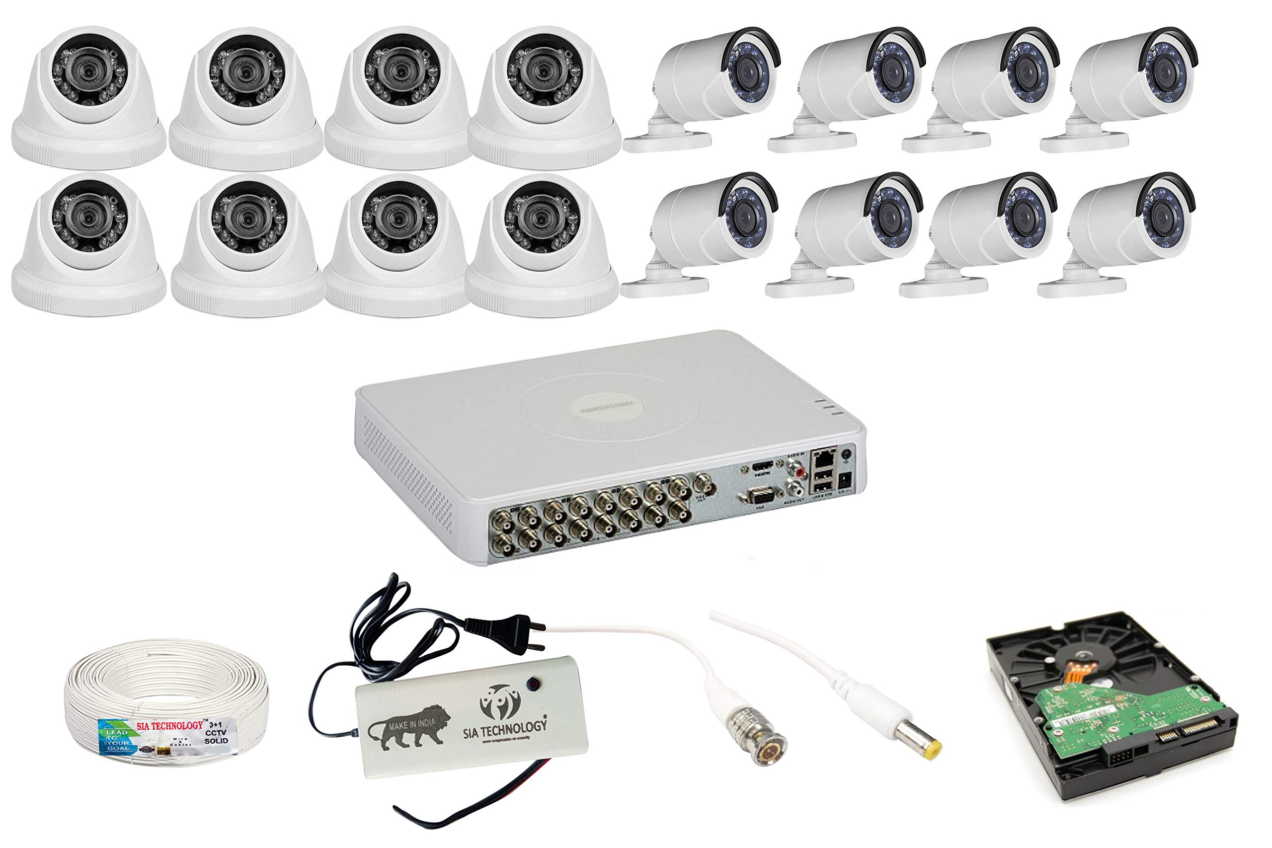 SIA TECHNOLOGY HK Vision Full HD 2MP Cameras Combo KIT 16CH HD DVR+ 8 Bullet Cameras + 8 Dome Cameras+2TB Hard DISC+ Wire ROLL +Supply & All Required CONNECTORS