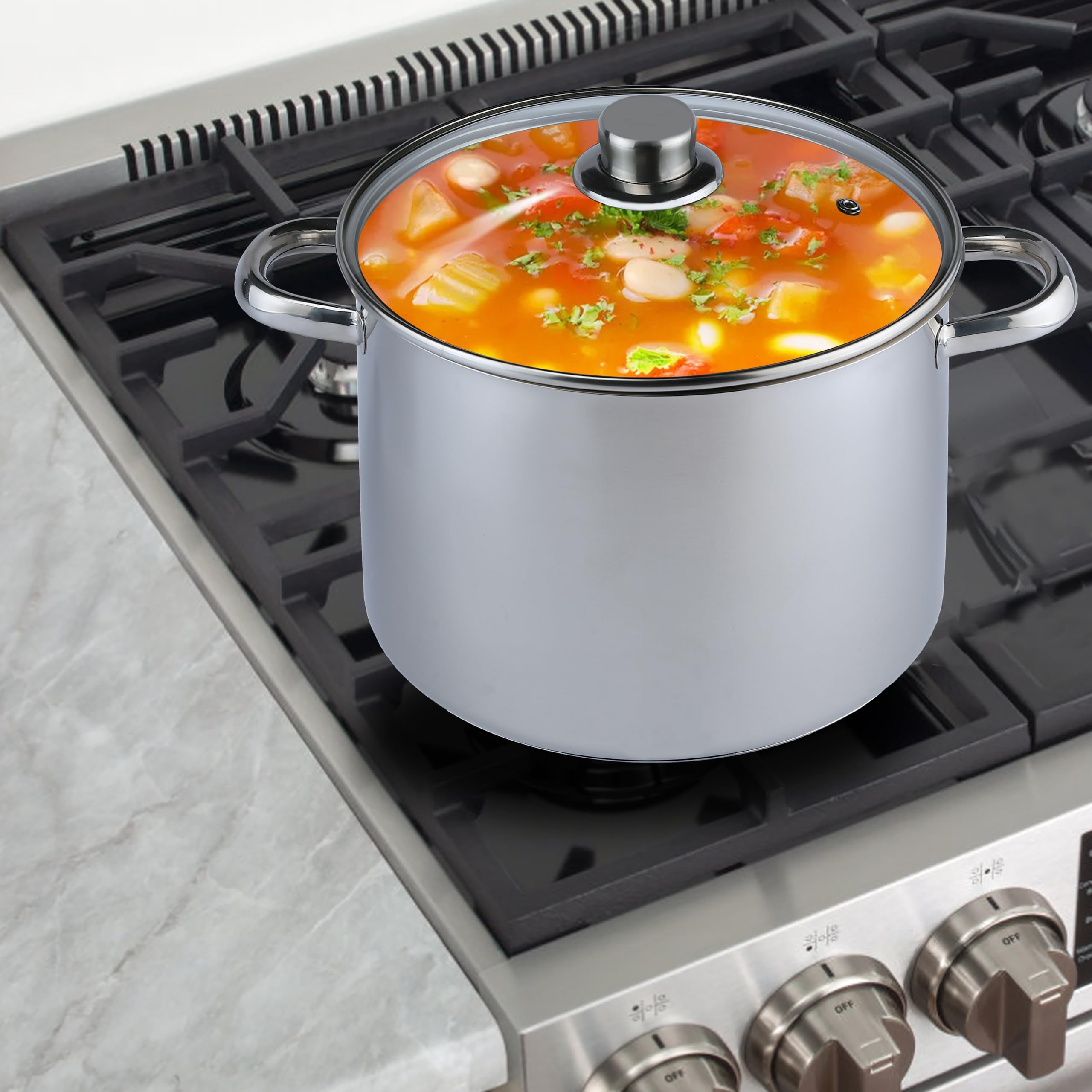 aro Pentola multiuso con coperchio in vetro, acciaio inox 18/8, Ø 24 cm, 9 L, adatta per induzione, argento