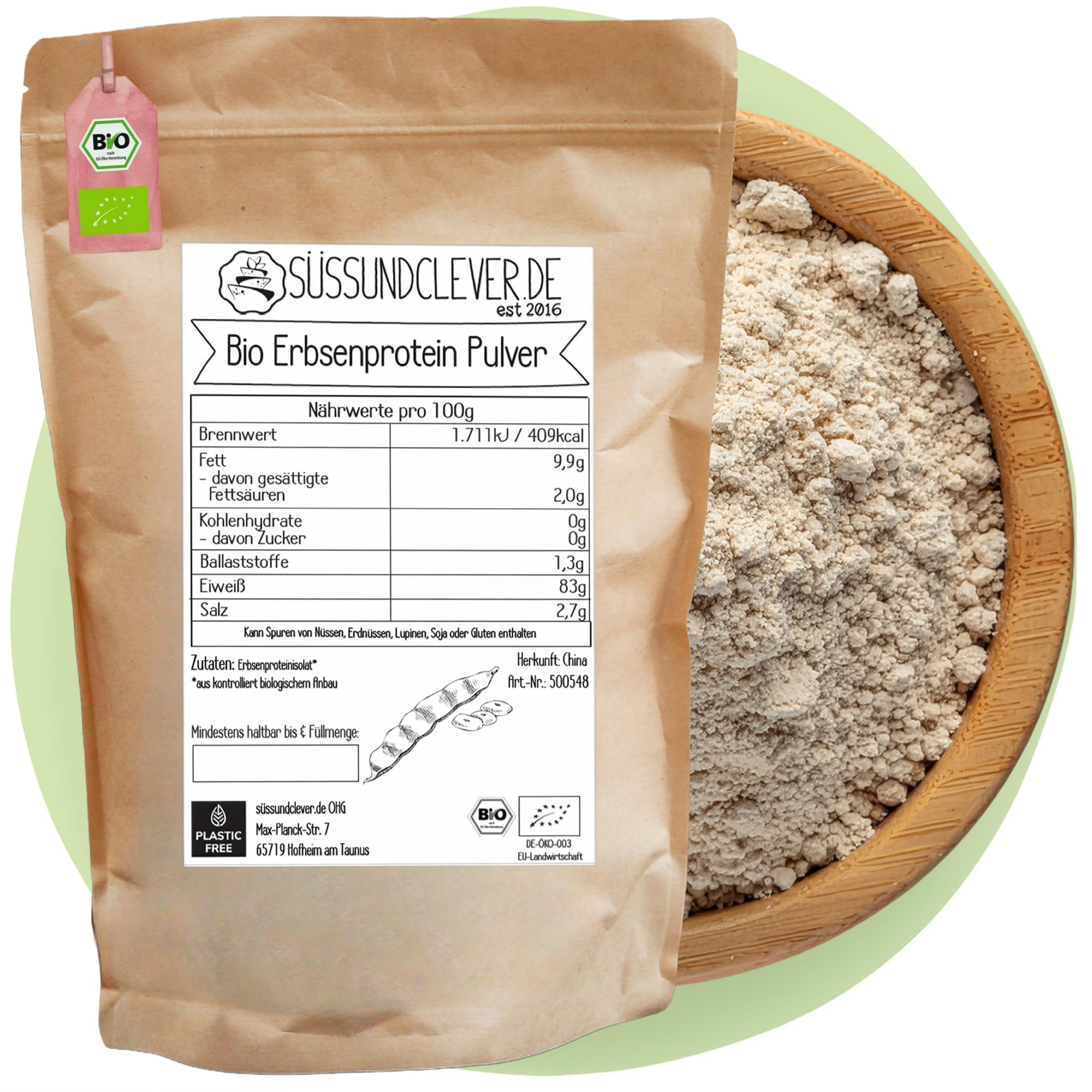 süssundclever.de® Bio Erbsenprotein Pulver | Isolat | 82% veganes Protein | 3,0 kg (3 x 1kg) | Ohne Zuckerzusatz oder Aromen | in ökologisch-nachhaltiger Verpackung