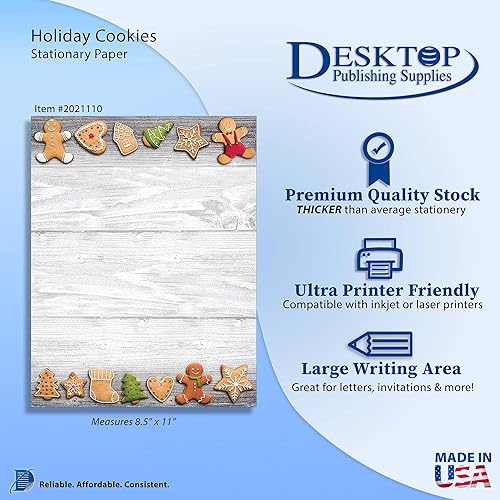 Miniatura 2 de Holiday Cookies - Papel de papelería de Navidad, 50 hojas con membrete para eventos de invierno y vacaciones