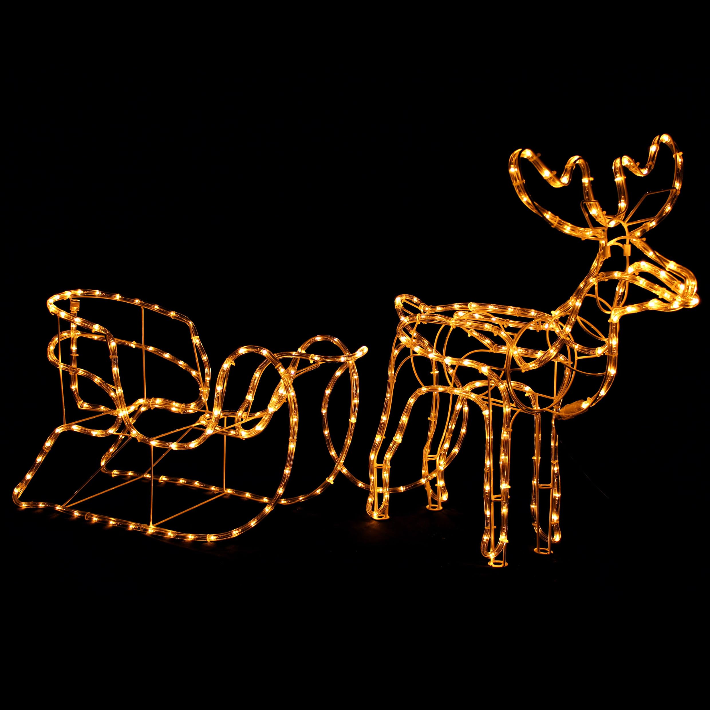 Rentier mit Schlitten aus 14 m Lichterschlauch 336 LED Figur Weihnachtsbeleuchtung 140 cm Länge Leuchtfigur Weihnachtsdekoration Fassadendeko Xmas (336 LED)