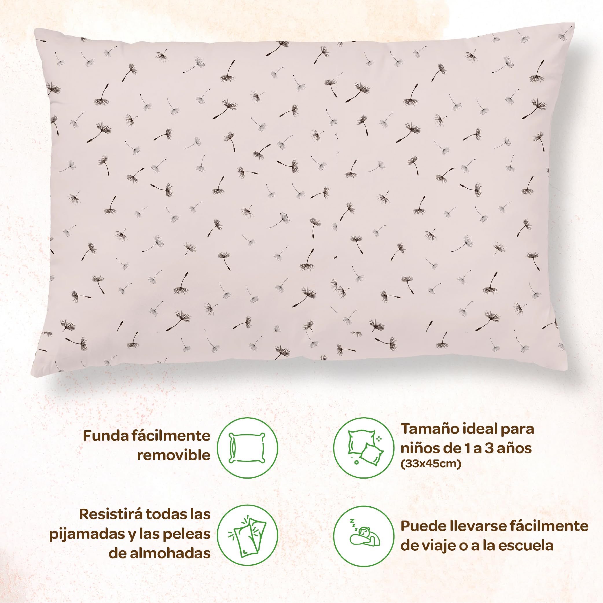 Almohada Infantil con Funda De Almohada Estampada 33x45 Cm De Algodón Oeko-Tex - Cojín Cuna Bebe Y Niños- Cojin Pequeño para Bebés para Siestas En La Guardería, Escuela Y Viajes - 1 Año 2 Años