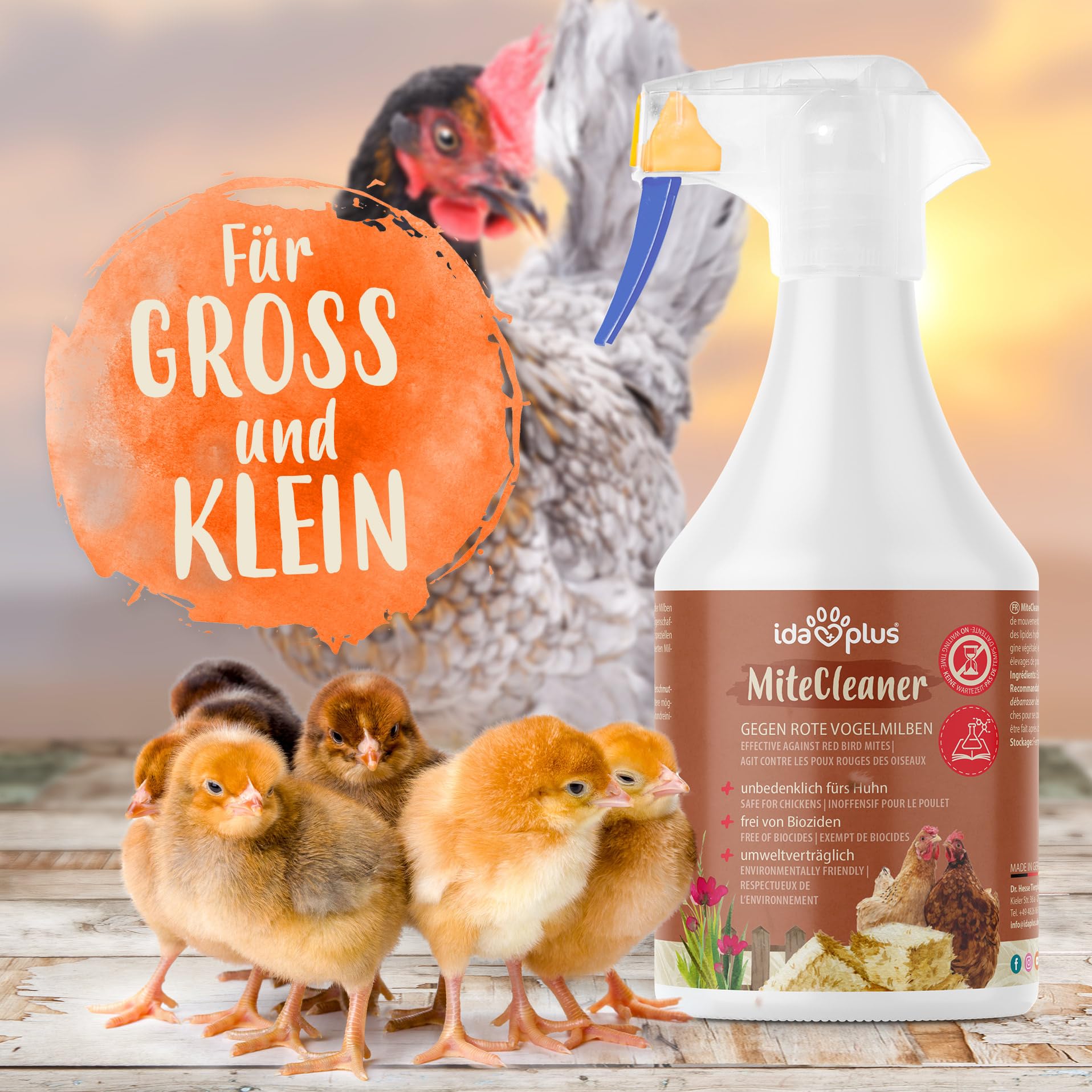 Ida Plus MiteCleaner 500 ml – Milbenspray für den Hühner-Stall gegen rote Vogelmilben mit Sofortwirkung – EIN physikalisch wirkendes Milbenmittel für Hühner OHNE Biozide – Pflanzliche Inhaltstoffe