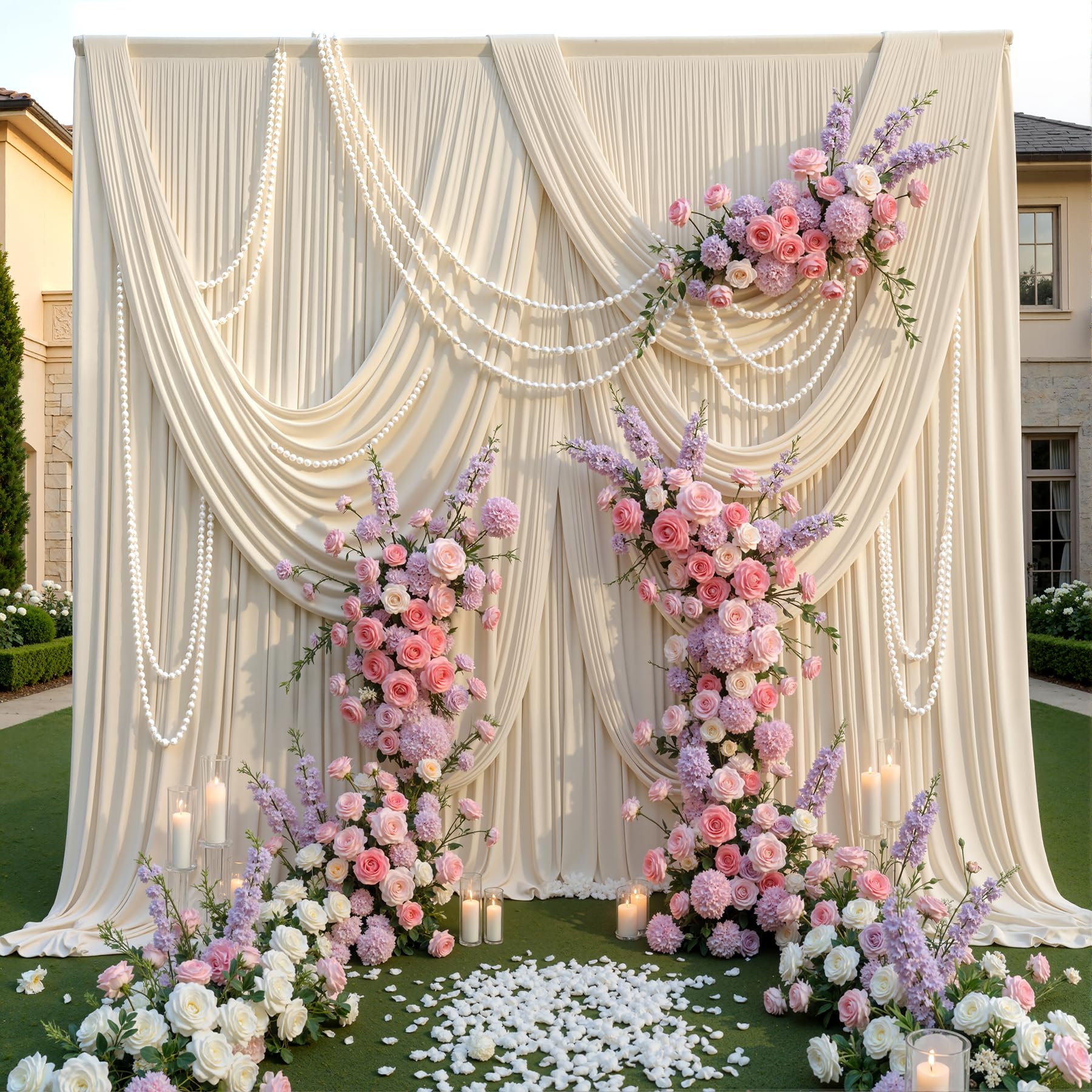 Sfondo fotografico in tessuto beige, 6 x 4,5 m, 4 pezzi, 1,5 x 4,5 m, fondale fotografico senza pieghe, per matrimoni, feste, eventi e decorazioni, tende decorative beige per pareti fotografiche