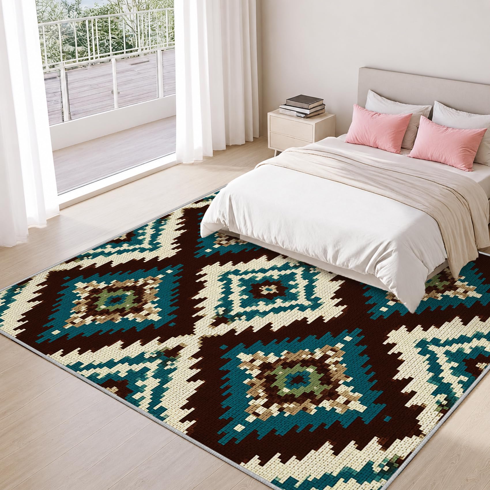 Générique Aztèque Sud-Ouest Tapis de Salon 80x150, Motif Ethnique Tribal Vintage Bohème Tapis Chambre Doux, Lavable en Machine, Poils Courts Antidérapant pour Salle à Manger, Bureau, Cuisine, Tz89x