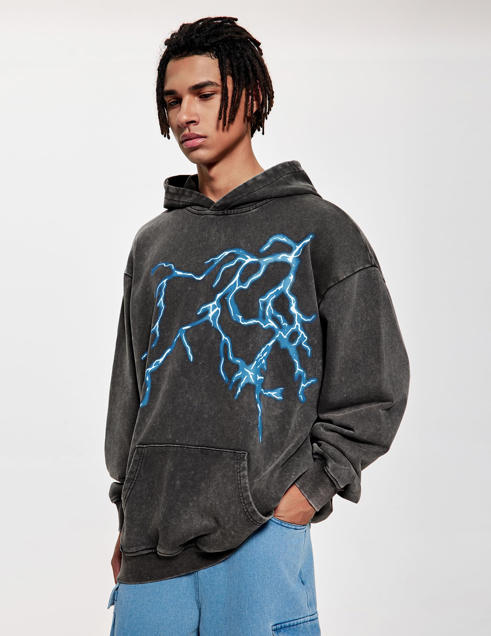 Vamtac Felpa con cappuccio con grafica fulminea da uomo oversize unisex con cappuccio Y2k vintage pullover con cappuccio
