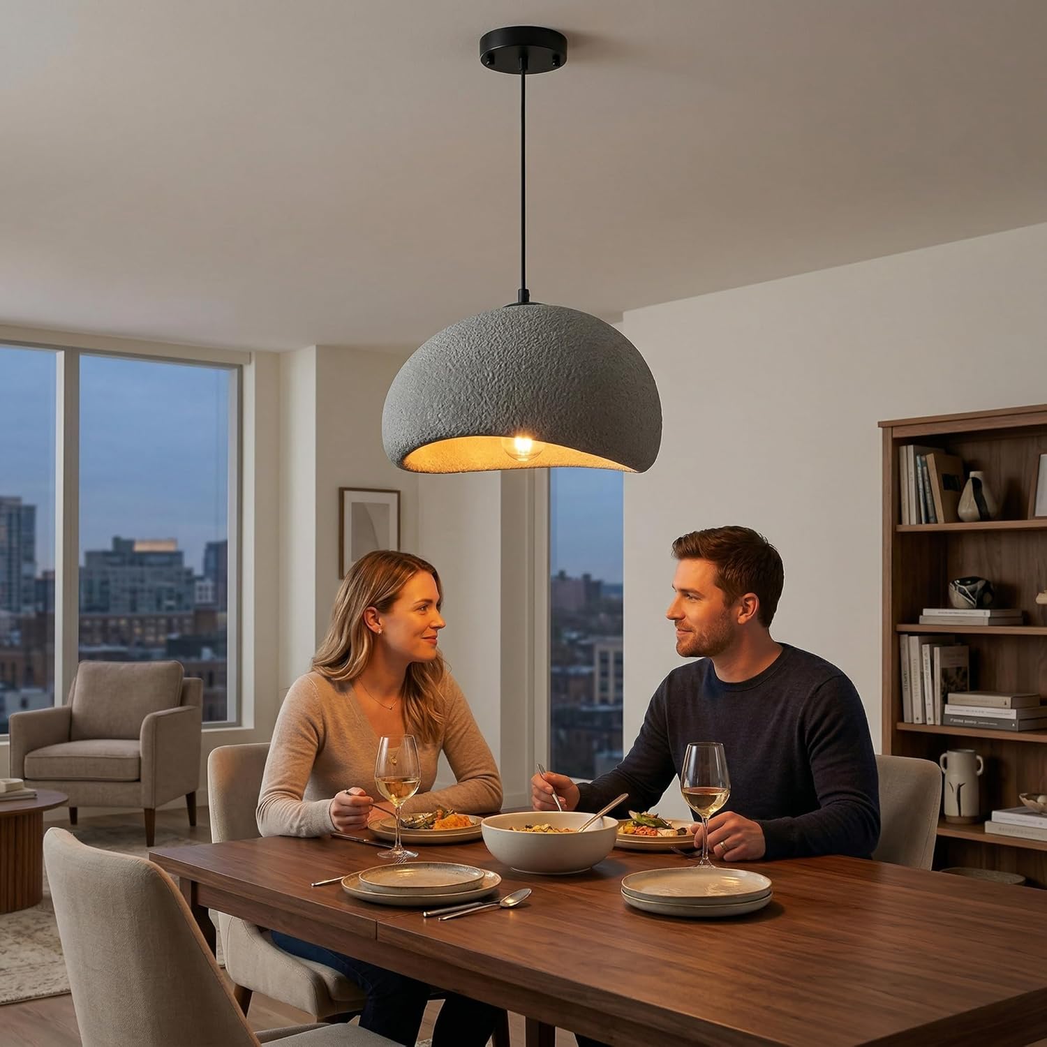 11.8 inch Wabi Sabi Pendant Light Modern Japanese Ceiling Fixture for Dining Room Kitchen Island Hallway, Gray E26 Base Hanging Lamp (30cm/11.8in)