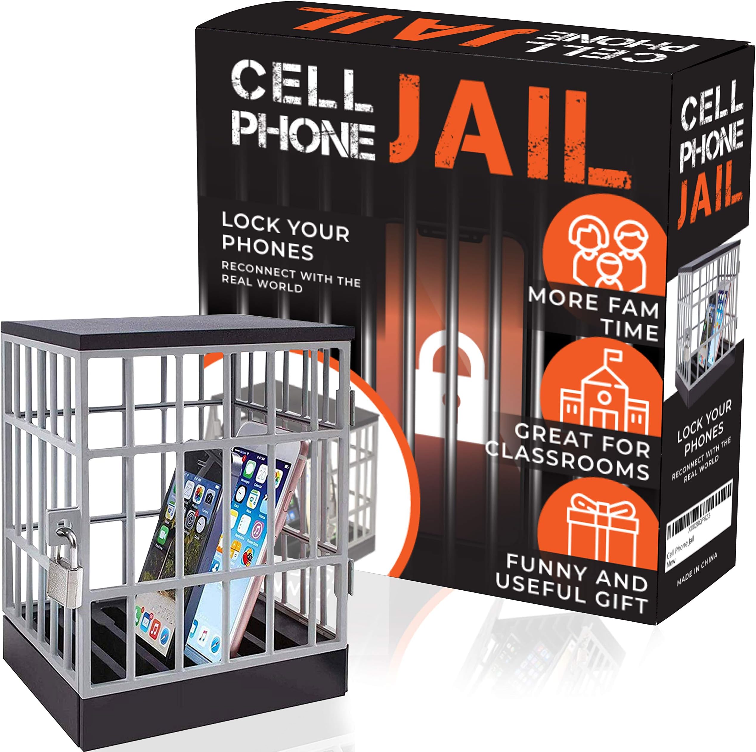 Cell Phone Jail - Lock Box Phone Gadget - Mobile Smartphone Locking Container - Prison Cell Cage with Lock and Key - Fun Novelty Gift Idea