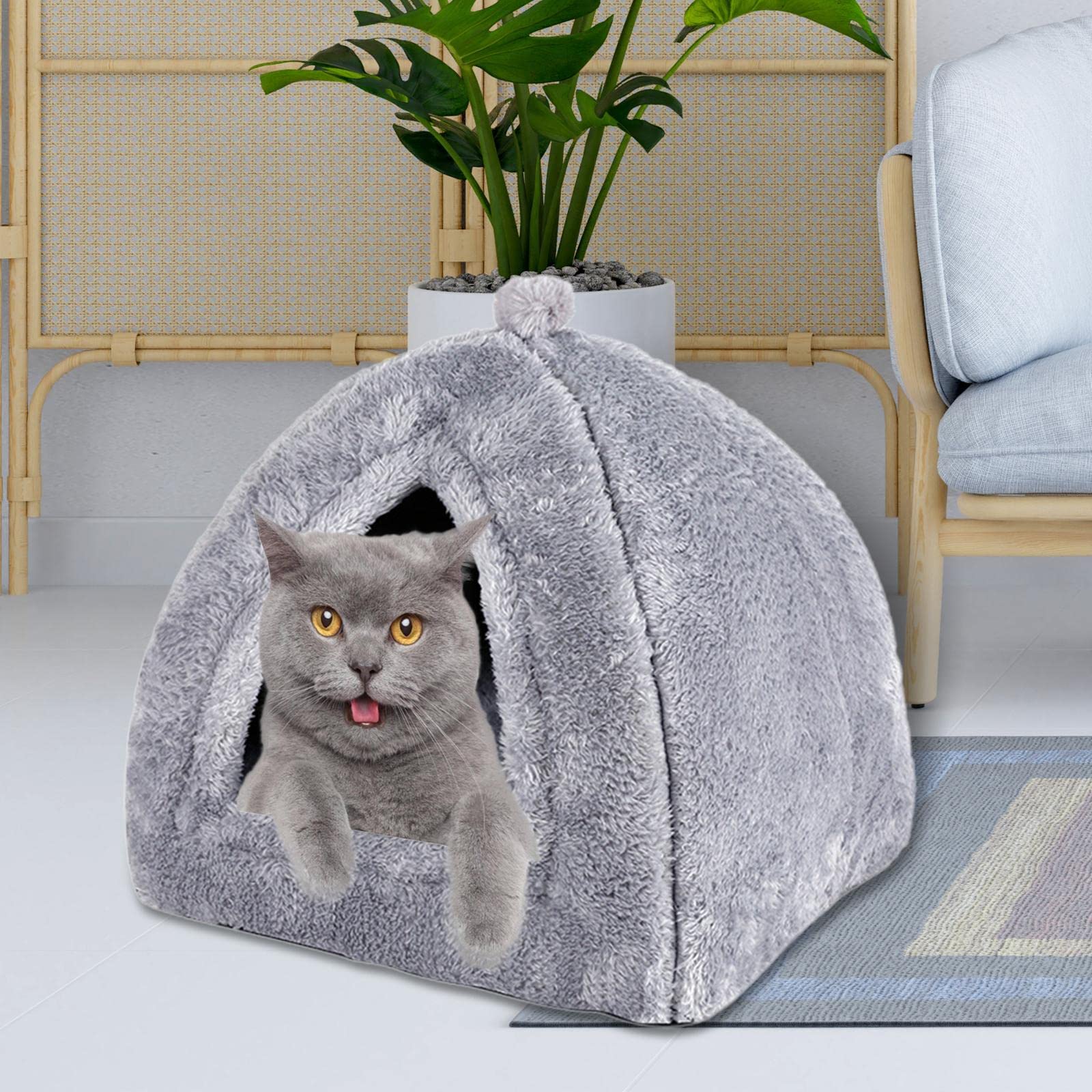 三角形 猫用ベッド グレー Amazon | Figatia 三角形の猫用ベッド 半密閉型 ノンスリップ