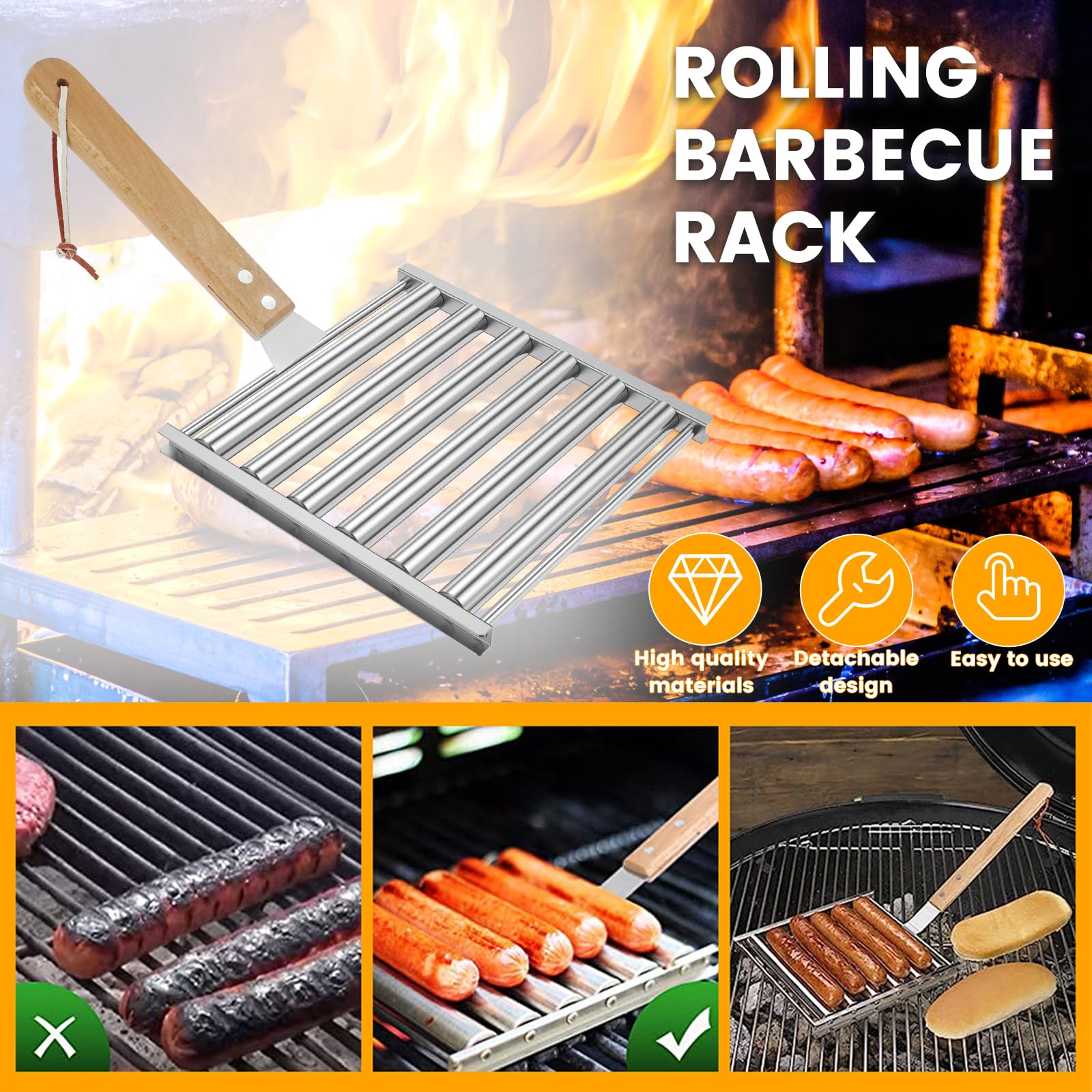 Hemobllo Sausage Grill Stainless Steel Hot Dog Rolling High Temperature