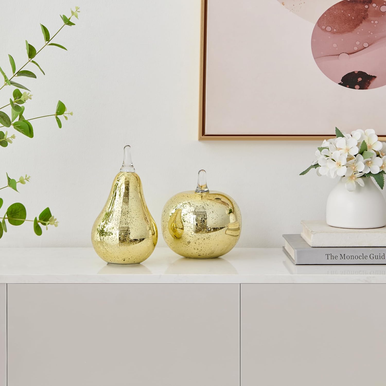 Danya B Alloya Decorative Accent Glass Tabletop Sculpture Nature Figure - Pear, Mushroom, or Apple - Gold or Silver (Gold, Pear)