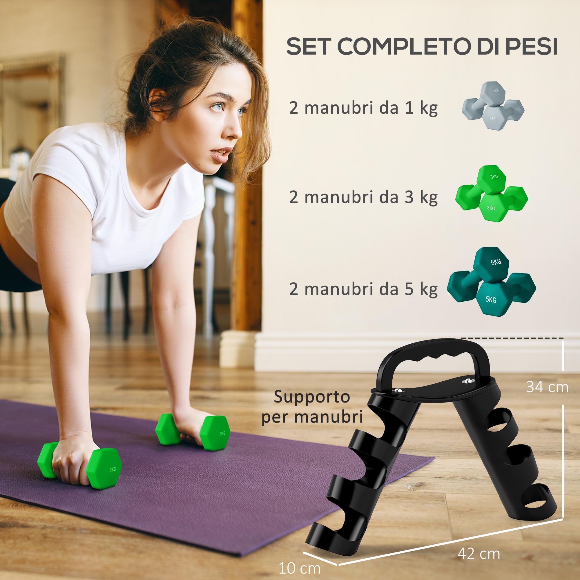 SPORTNOW Hanteln Set 6 Kurzhanteln mit Klappbarem Hantelständer, Hexagon-Hanteln, Kugelhantel für Fitness, Gymnastik, Zuhause