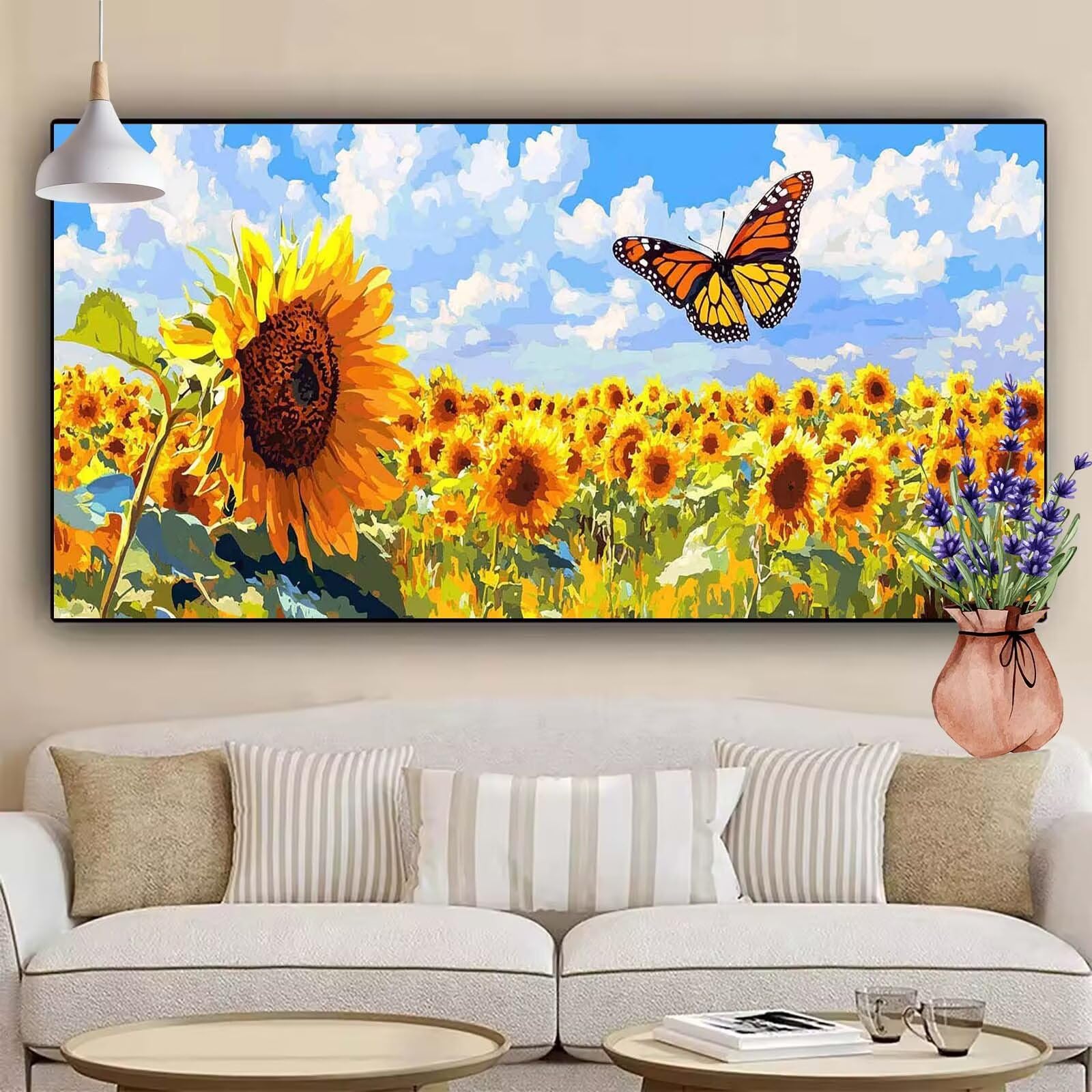 Diamond Painting Adulte Papillon, Broderie Diamant Grand Format Fleur Diamond Painting 5D DIY Loisir Créatif Adulte Femme, Diamond Art Artisanat Kit pour Decoration Maison Murale 80x160 cm Model-523