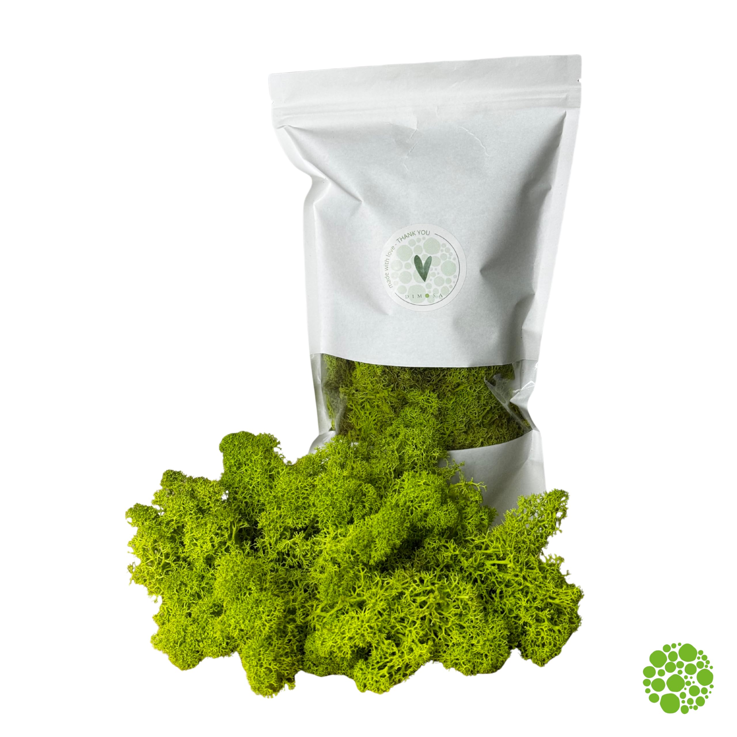 DIMOSA Stabilisiertes Moos, Dekormoos | 13 Farben | 250 g / 500 g / 1000 g, stabilisiertes Rentiermoos für Dekoration, Dekoration oder Modellbau (Hellgrün, 500g)