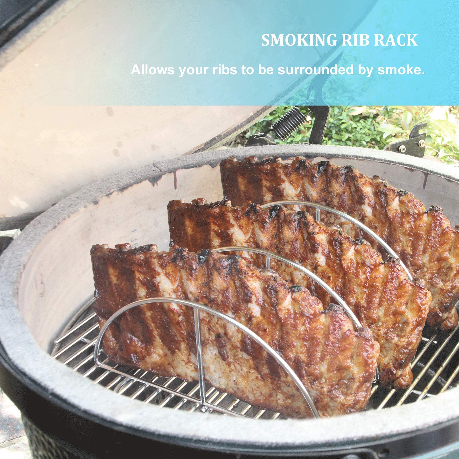 BBQ Rib Rack For Smoker Stainless Steel Rack For Large Big Green Egg and Kamado Joe Smoker Joe